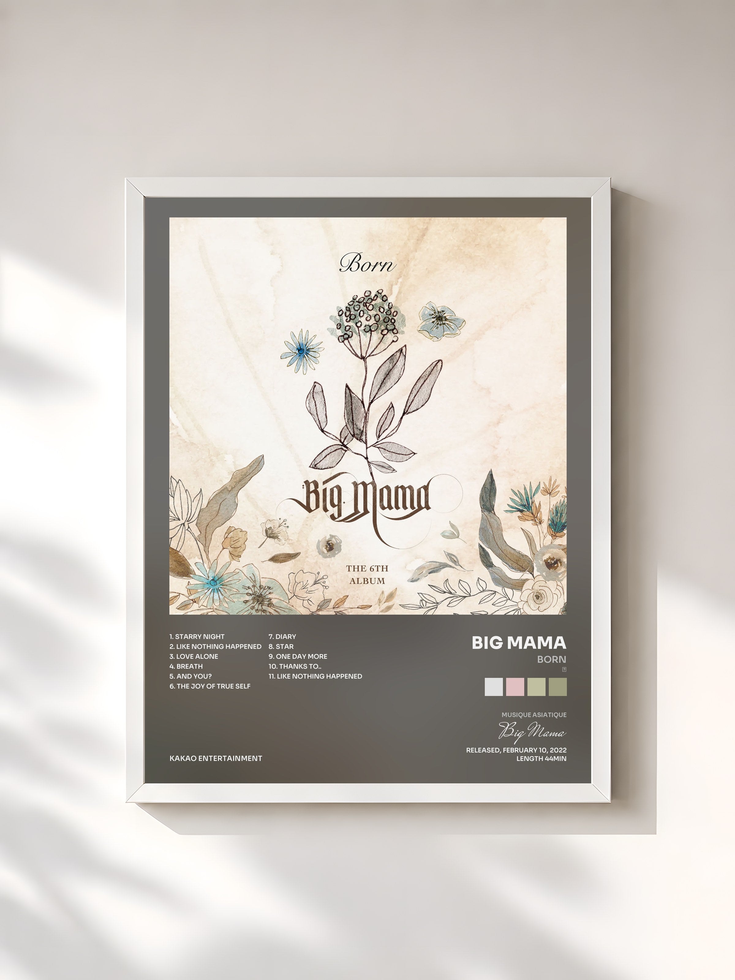 #blanc Tableau de l'album Born (本) de Big Mama, cadre blanc, imprimé et encadré en France
