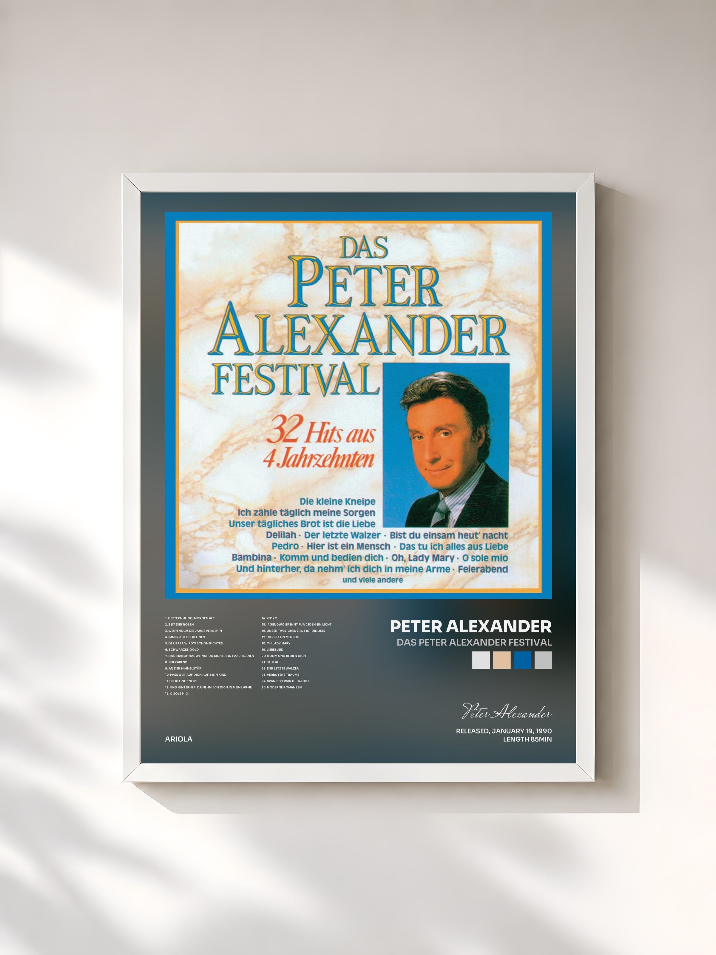 #blanc Tableau de l'album Das Peter Alexander Festival de Peter Alexander, cadre blanc, imprimé et encadré en France