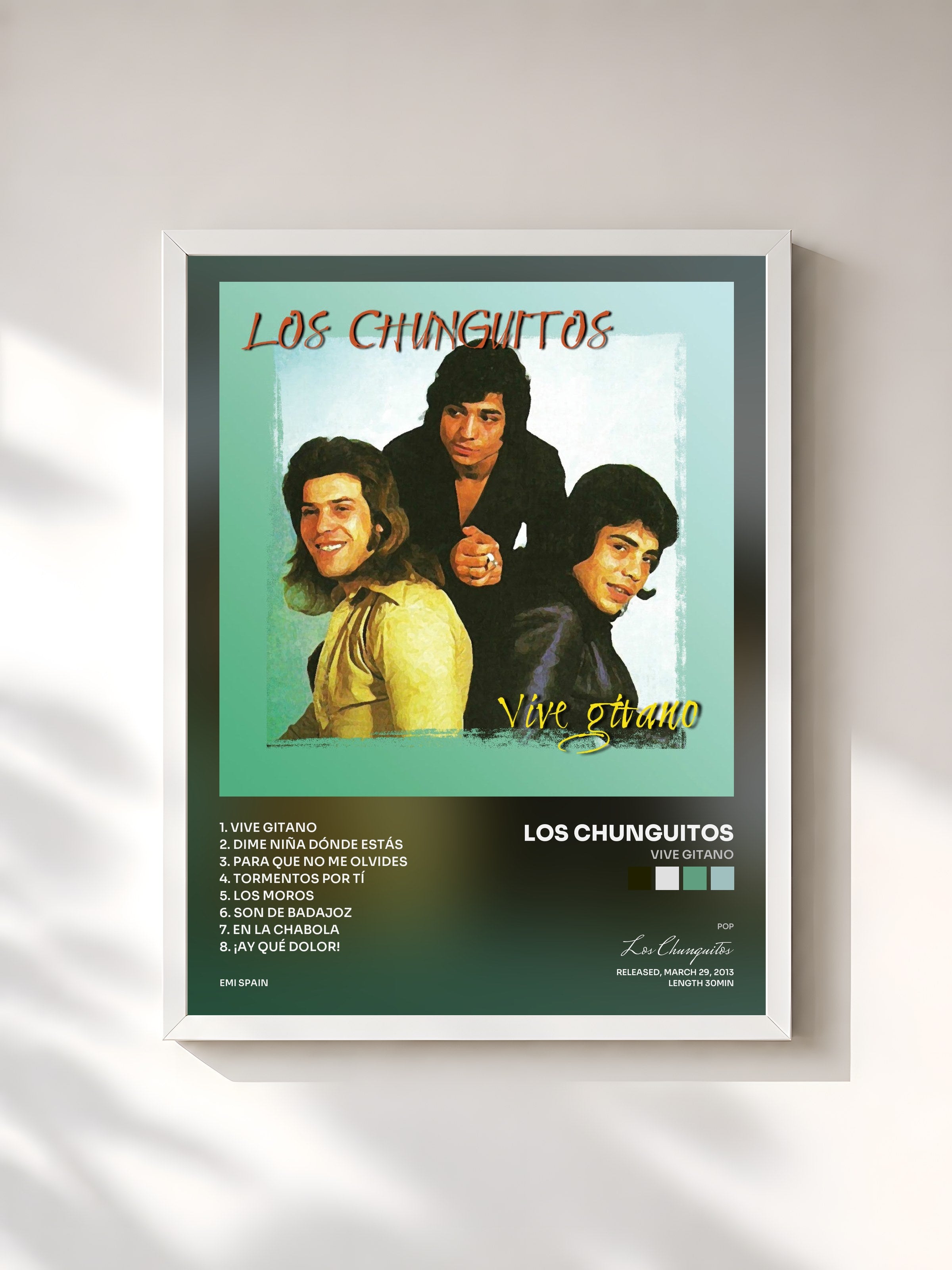 #blanc Tableau de l'album Vive Gitano de Los Chunguitos, cadre blanc, imprimé et encadré en France
