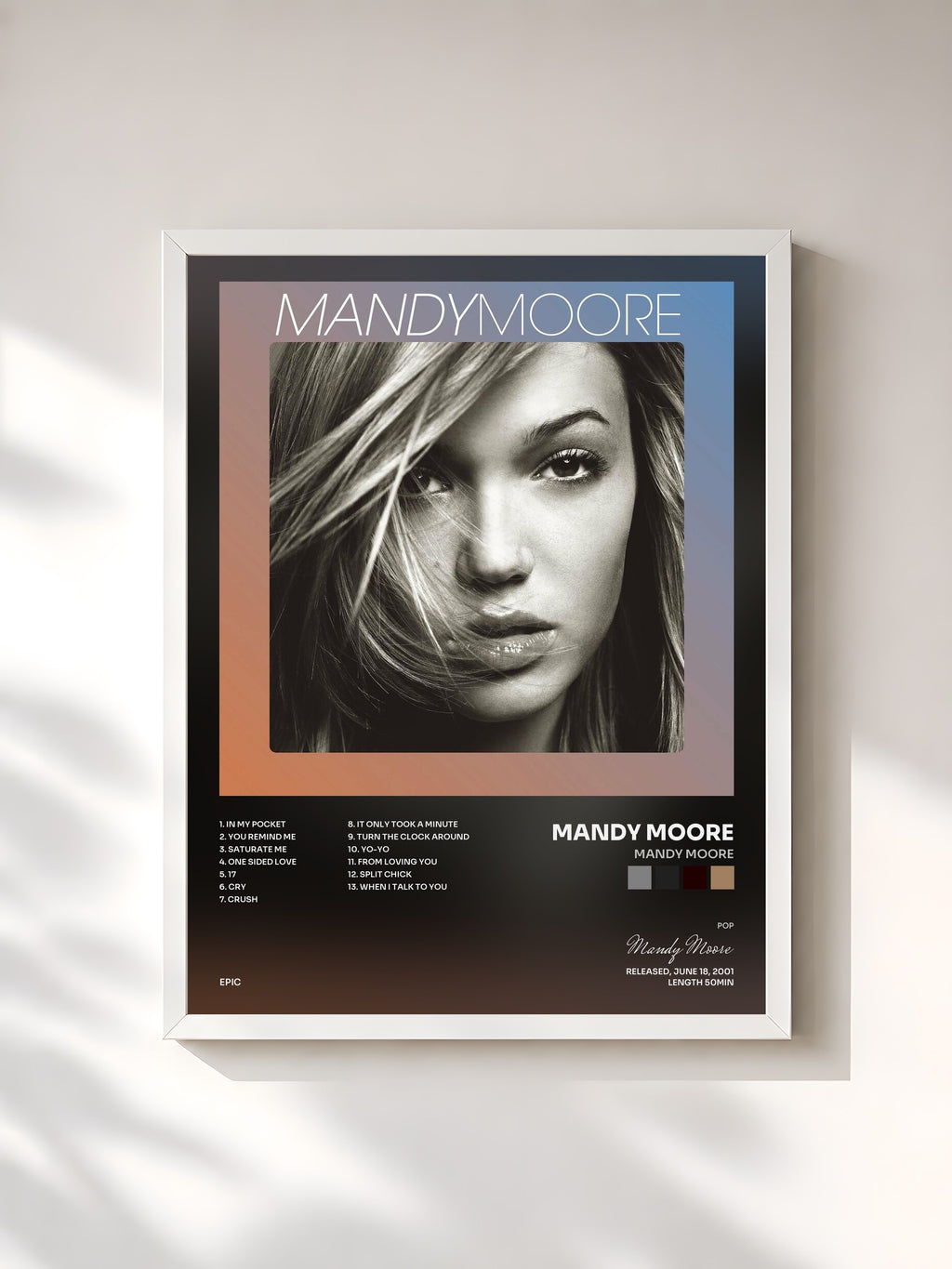#blanc Tableau de l'album Mandy Moore de Mandy Moore, cadre blanc, imprimé et encadré en France