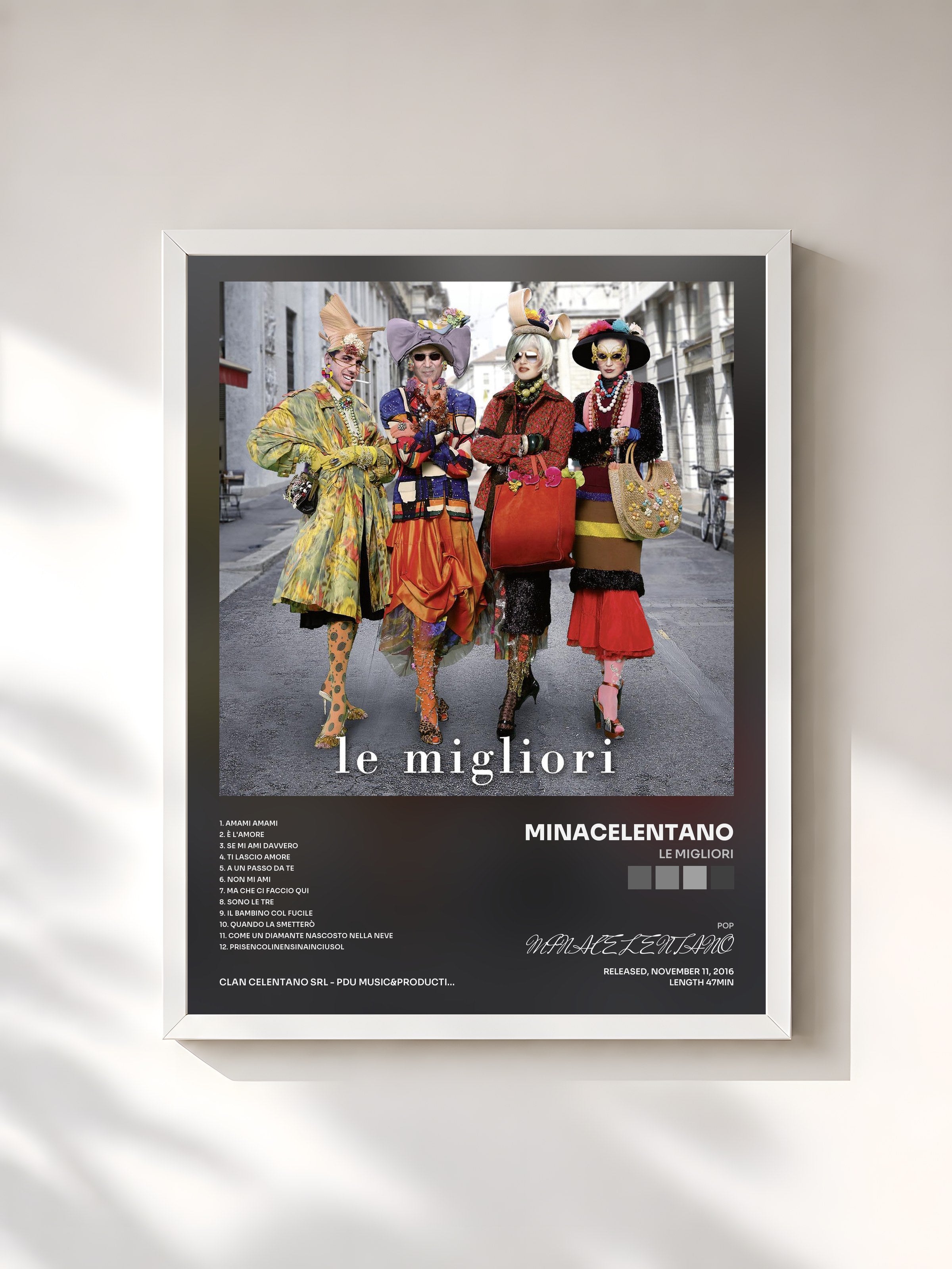 #blanc Tableau de l'album Le migliori de MINACELENTANO, cadre blanc, imprimé et encadré en France