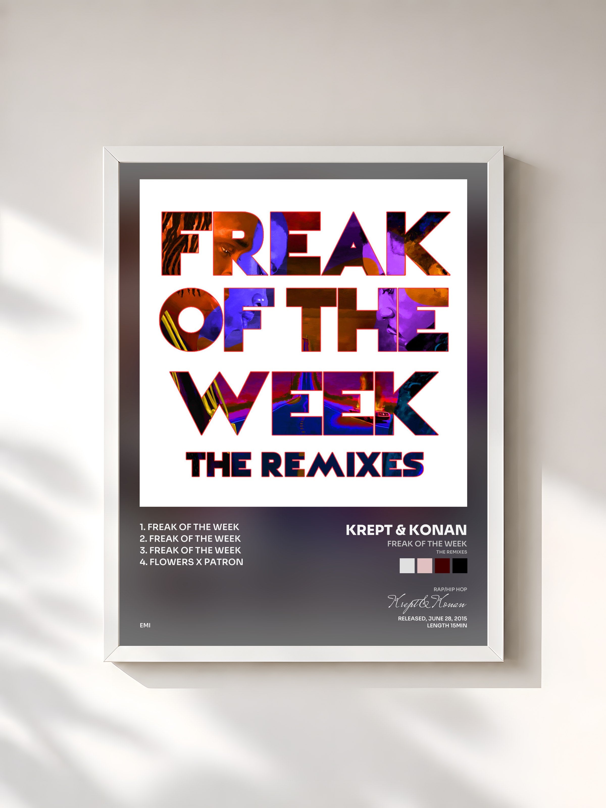 #blanc Tableau de l'album Freak Of The Week (The Remixes) de Krept & Konan, cadre blanc, imprimé et encadré en France