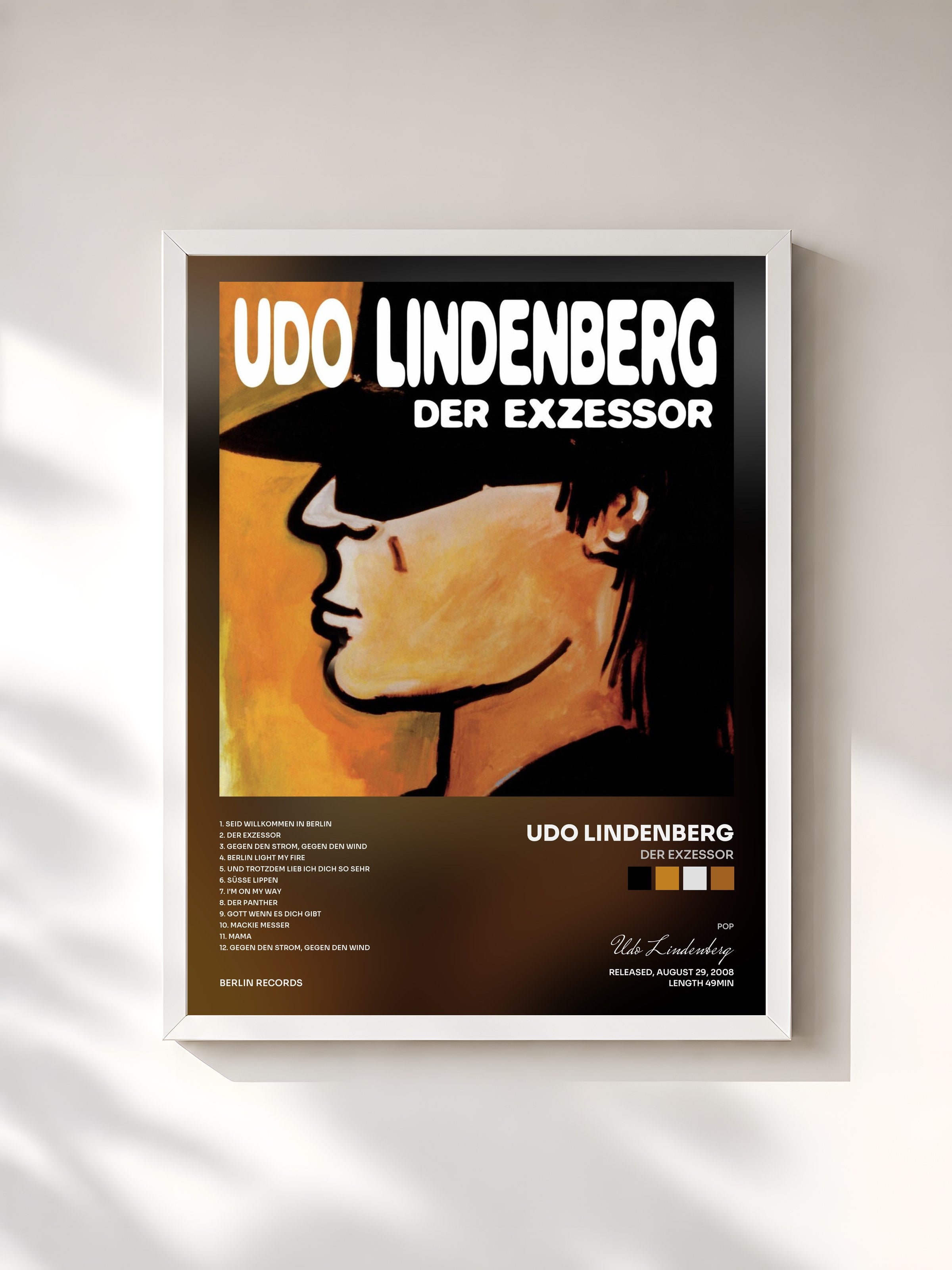 #blanc Tableau de l'album Der Exzessor de Udo Lindenberg, cadre blanc, imprimé et encadré en France