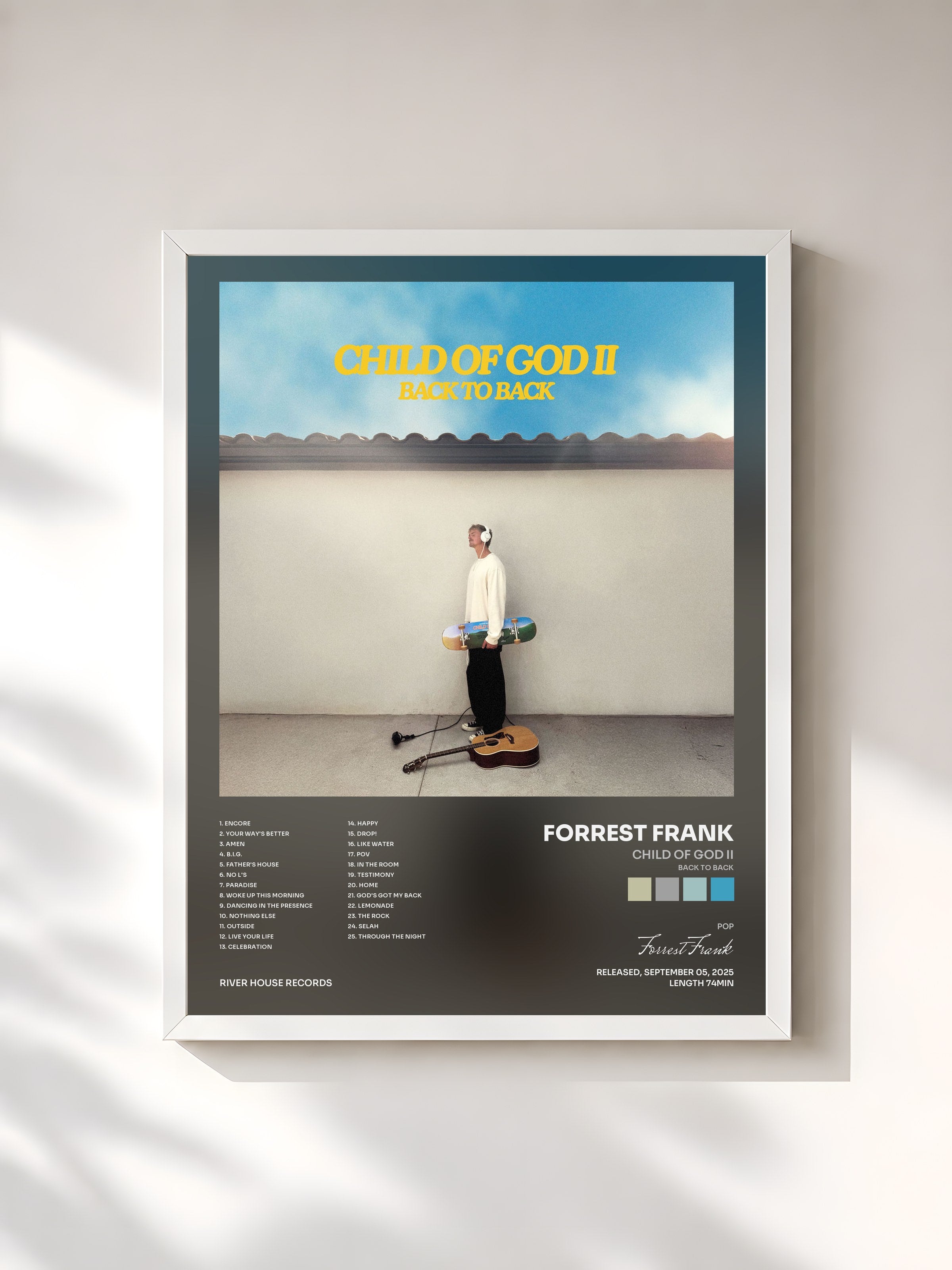 #blanc Tableau de l'album CHILD OF GOD II (BACK TO BACK) de Forrest Frank, cadre blanc, imprimé et encadré en France