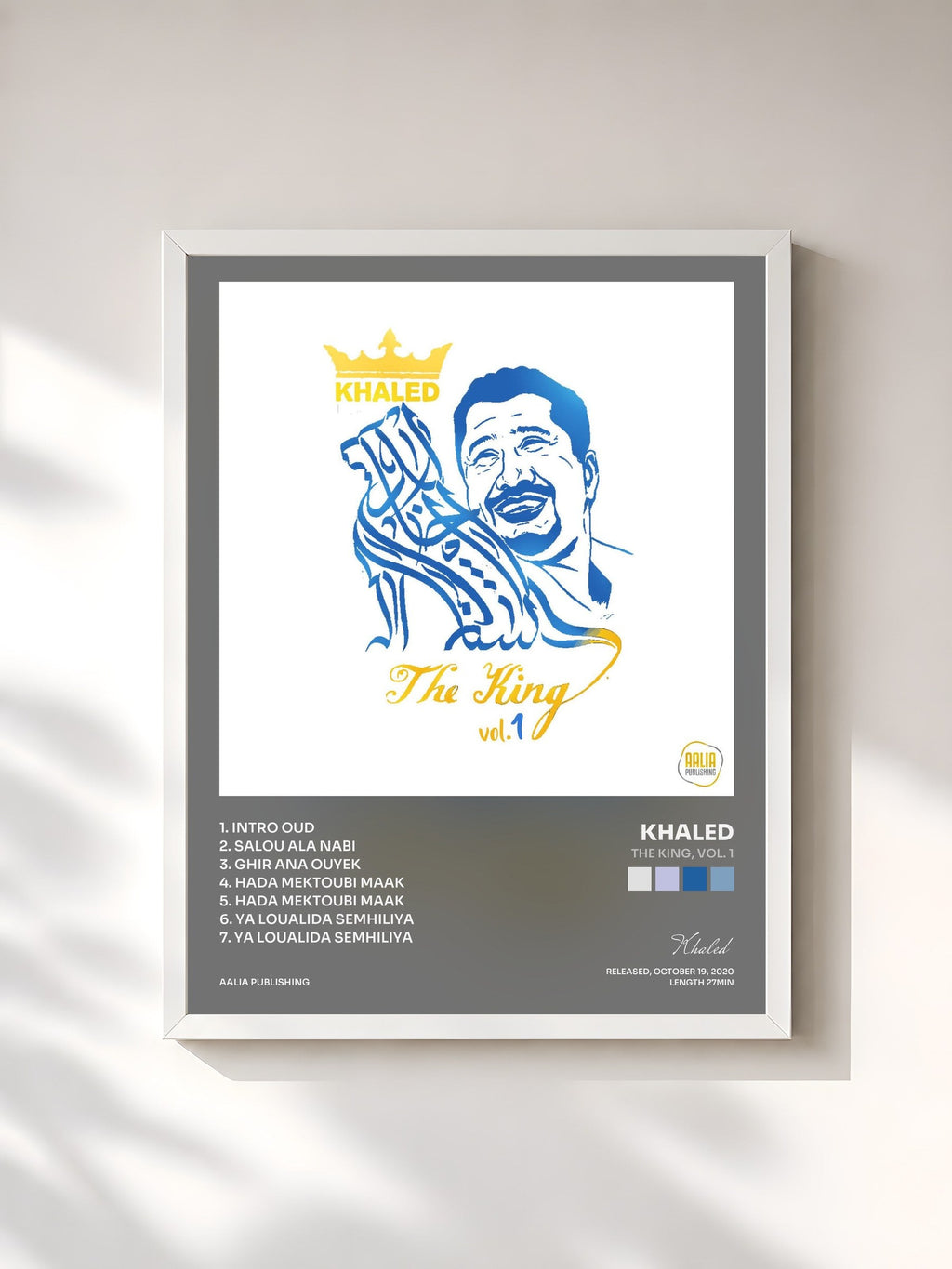 #blanc The King, Vol. 1 by Khaled as a framed art print, white frame, printed and framed in France