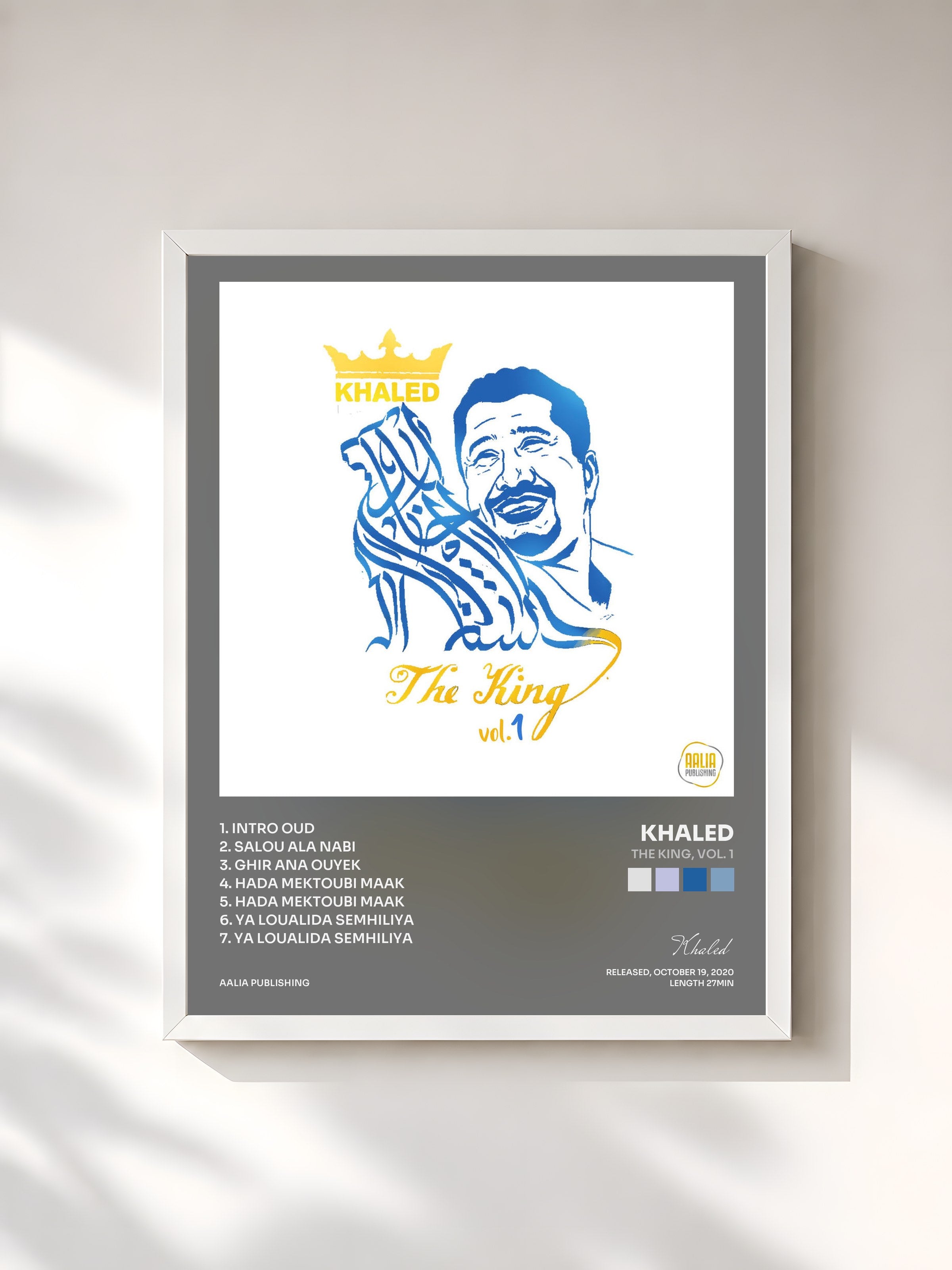 #blanc Tableau de l'album The King, Vol. 1 de Khaled, cadre blanc, imprimé et encadré en France