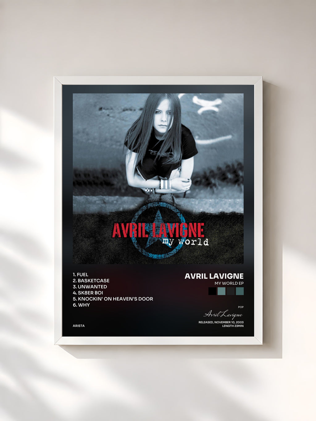 #blanc My World EP by Avril Lavigne as a framed art print, white frame, printed and framed in France