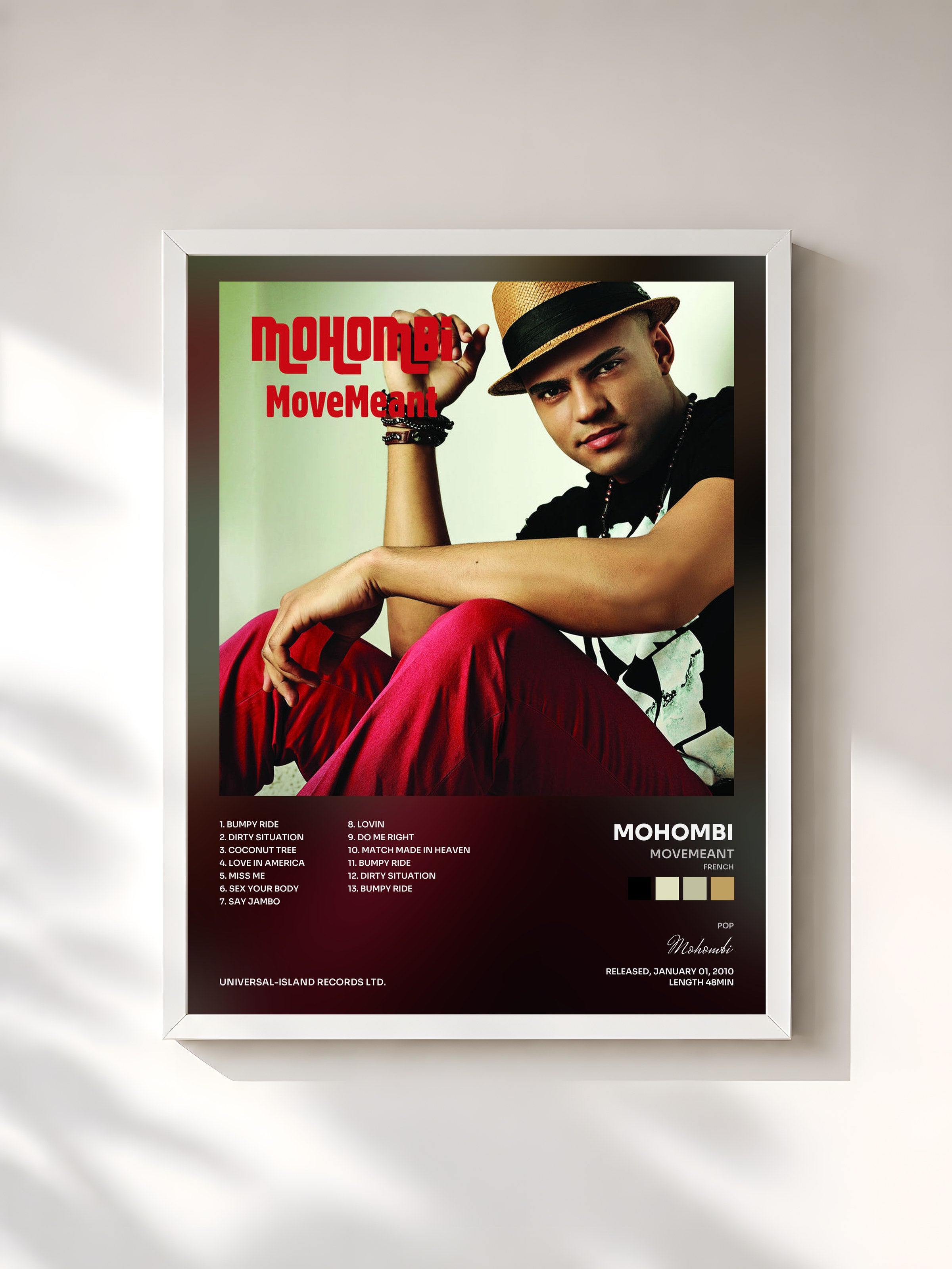 #blanc Tableau de l'album MoveMeant (French) de Mohombi, cadre blanc, imprimé et encadré en France