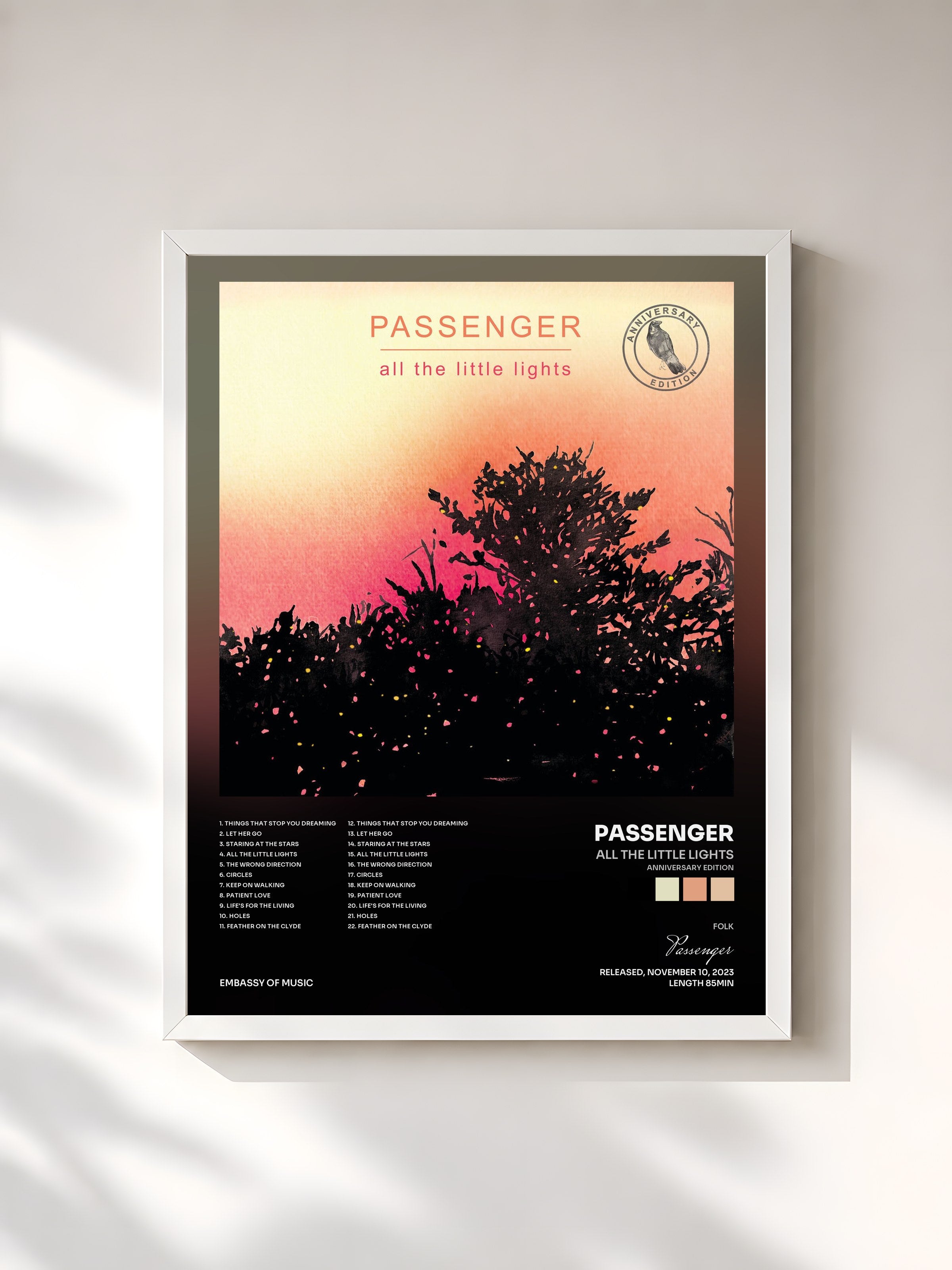 #blanc Tableau de l'album All the Little Lights (Anniversary Edition) de Passenger, cadre blanc, imprimé et encadré en France