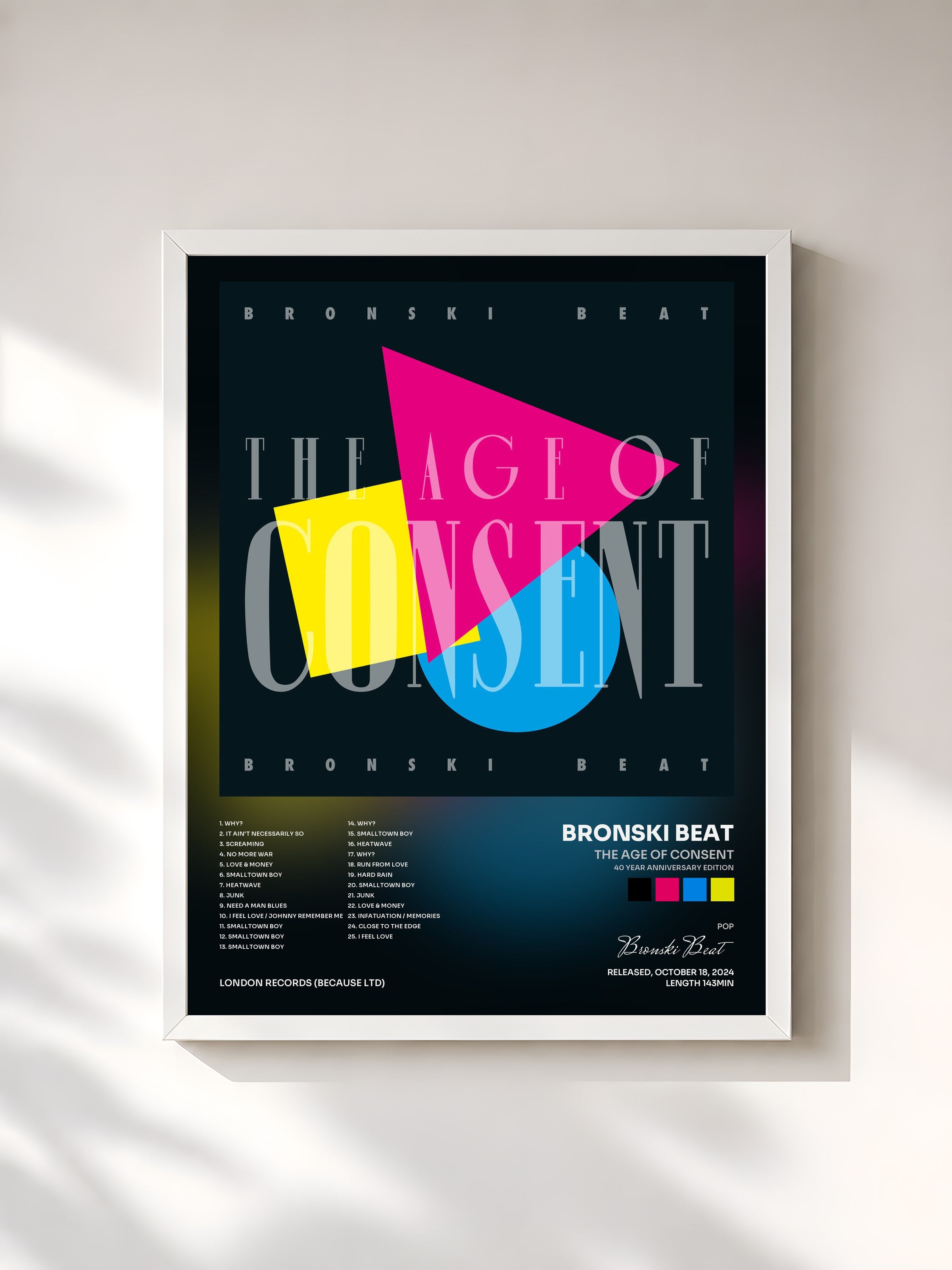 #blanc Tableau de l'album The Age of Consent (40 Year Anniversary Edition) de Bronski Beat, cadre blanc, imprimé et encadré en France