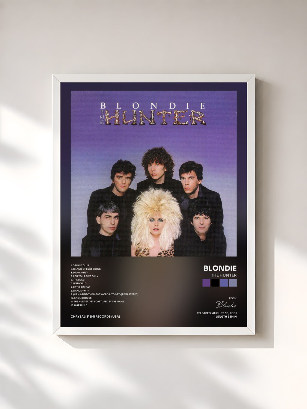 #blanc Tableau de l'album The Hunter de Blondie, cadre blanc, imprimé et encadré en France
