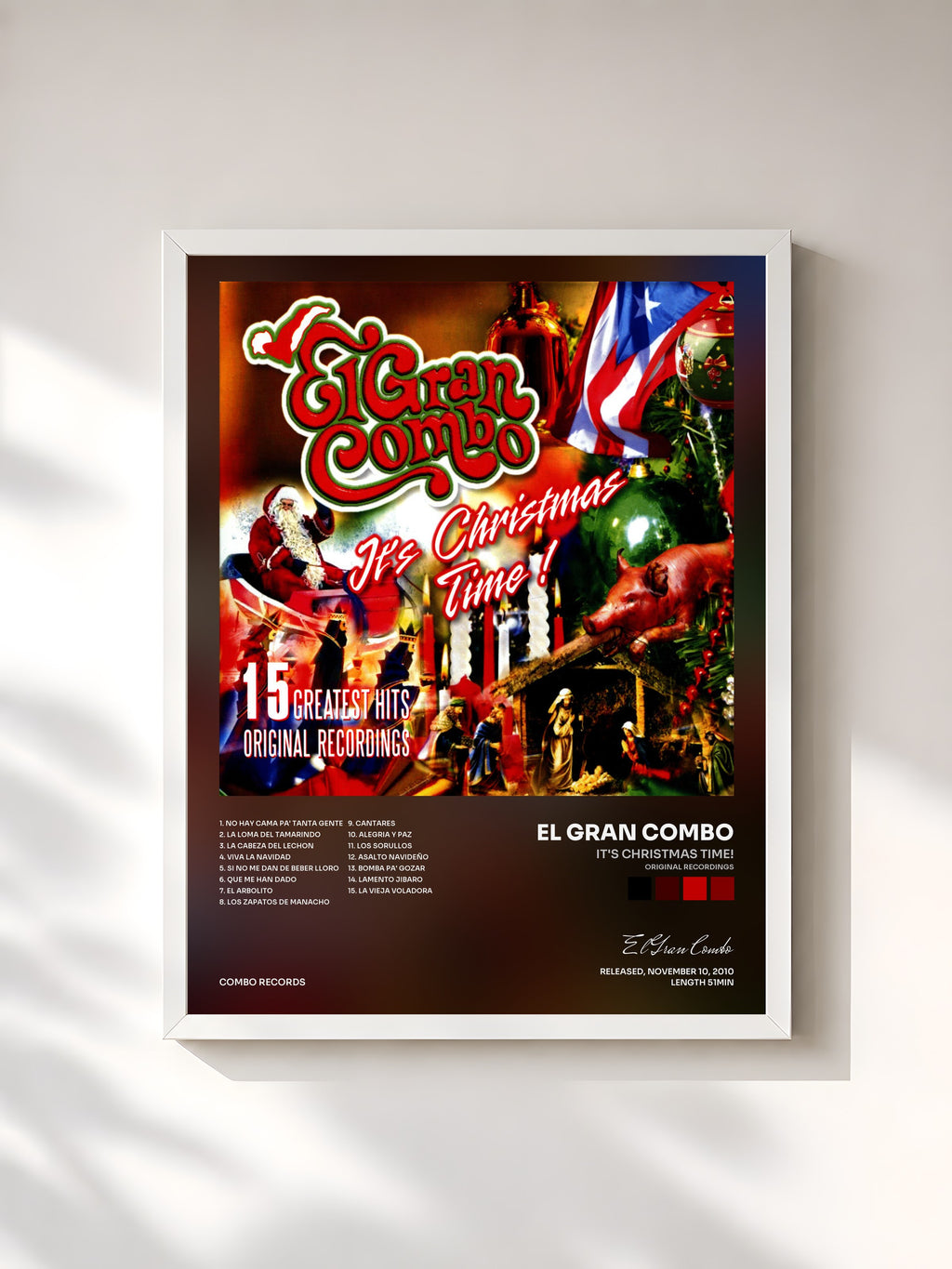 #blanc Tableau de l'album It's Christmas Time! (Original Recordings) de El Gran Combo, cadre blanc, imprimé et encadré en France