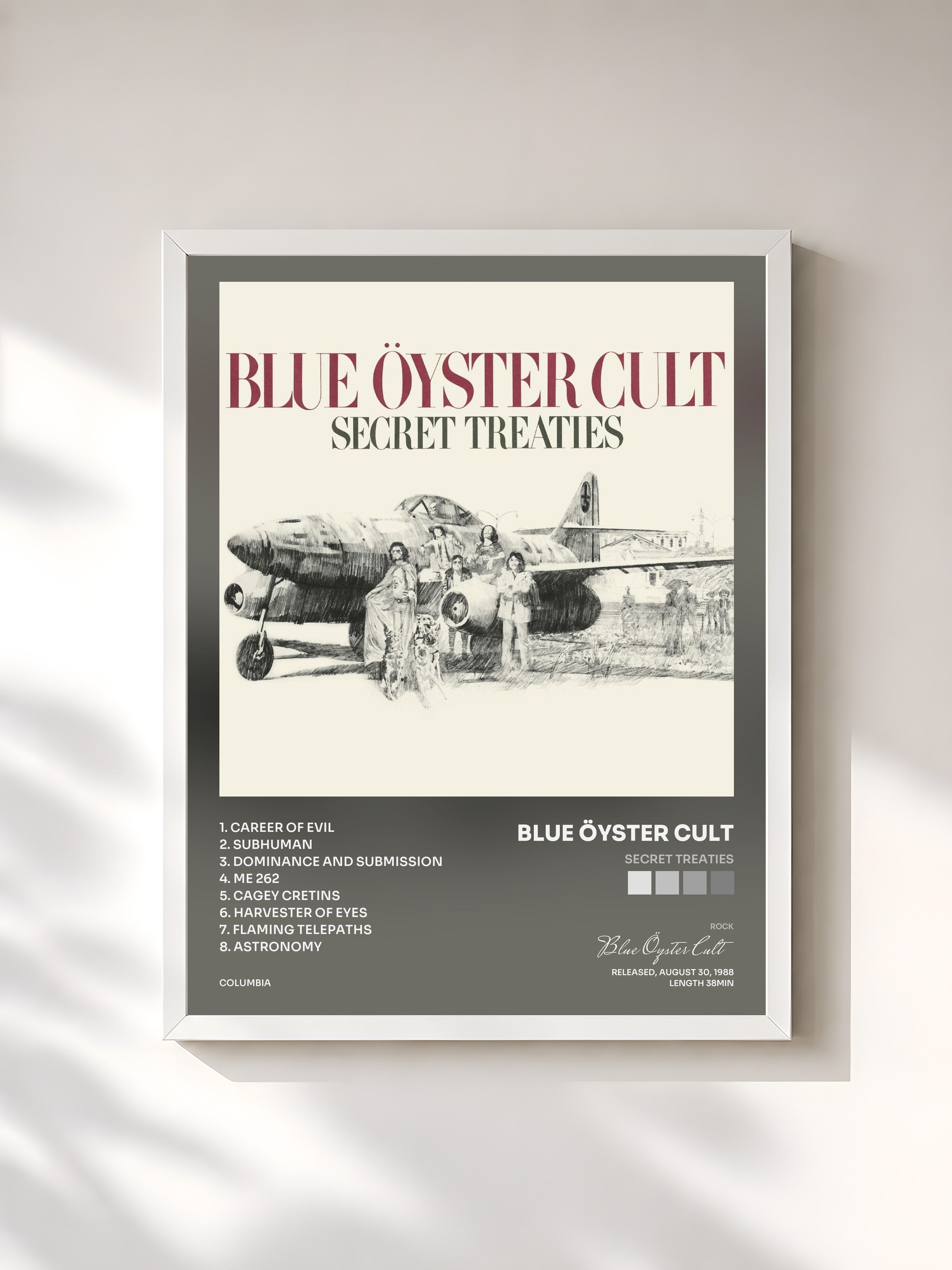 #blanc Tableau de l'album Secret Treaties de Blue Öyster Cult, cadre blanc, imprimé et encadré en France