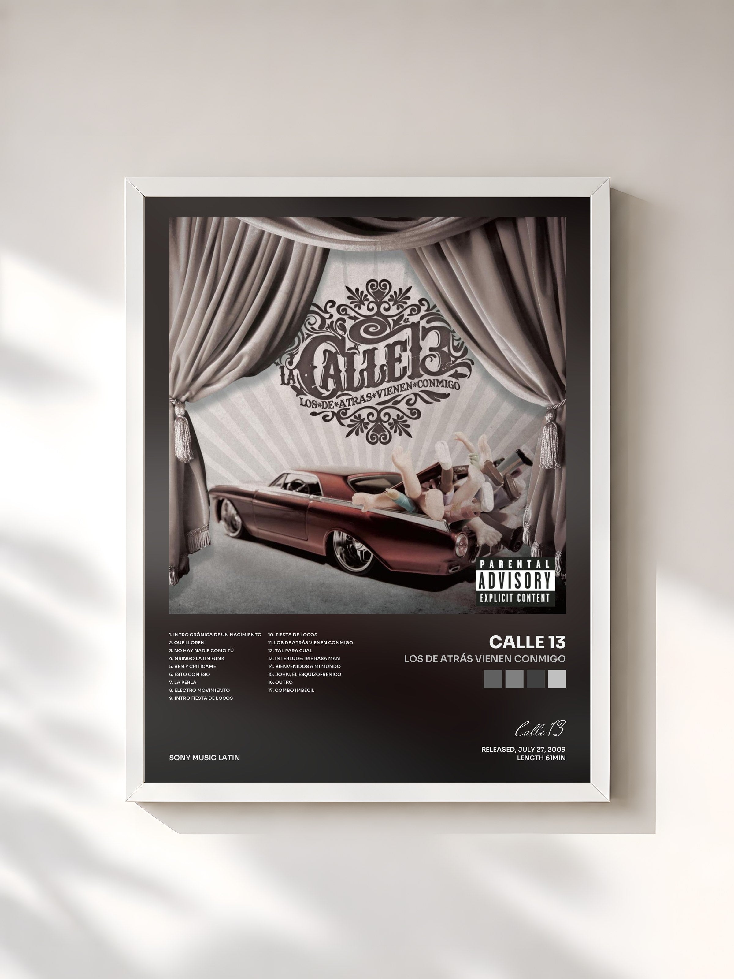 #blanc Tableau de l'album Los De Atrás Vienen Conmigo de Calle 13, cadre blanc, imprimé et encadré en France