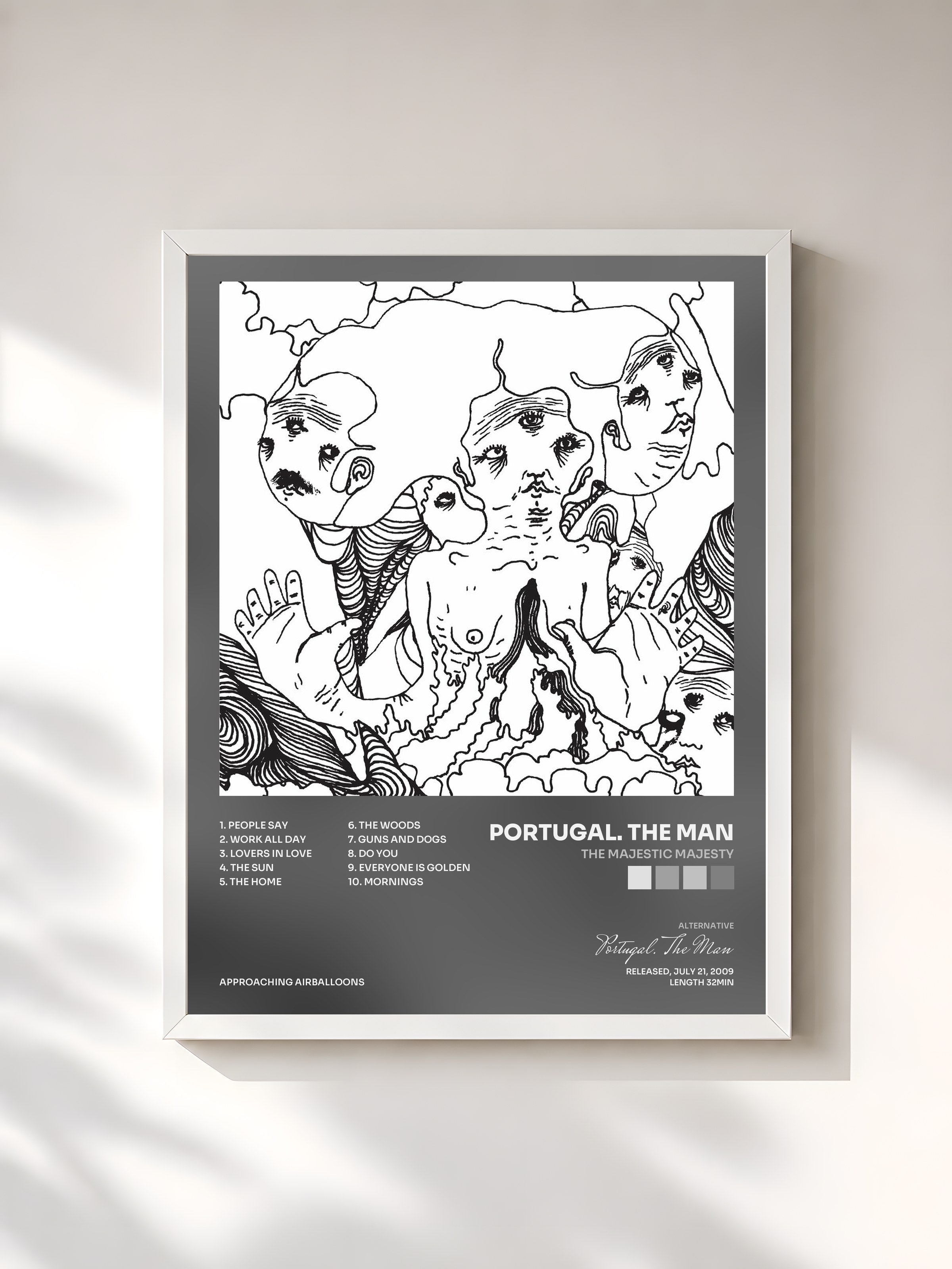 #blanc Tableau de l'album The Majestic Majesty de Portugal. The Man, cadre blanc, imprimé et encadré en France