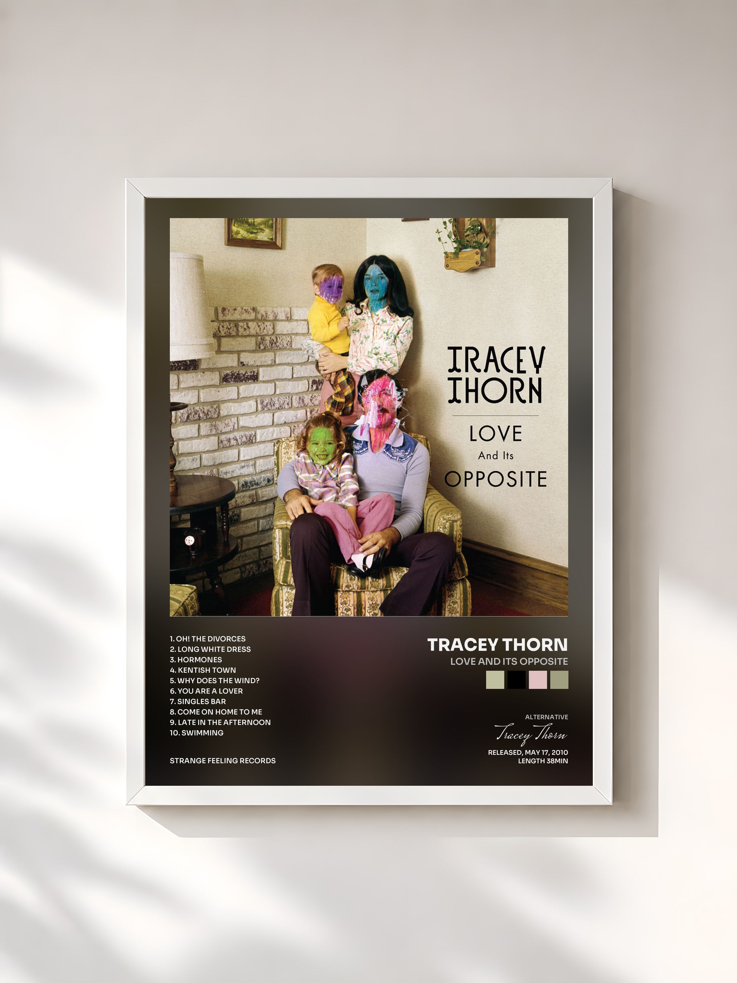#blanc Tableau de l'album Love and Its Opposite de Tracey Thorn, cadre blanc, imprimé et encadré en France