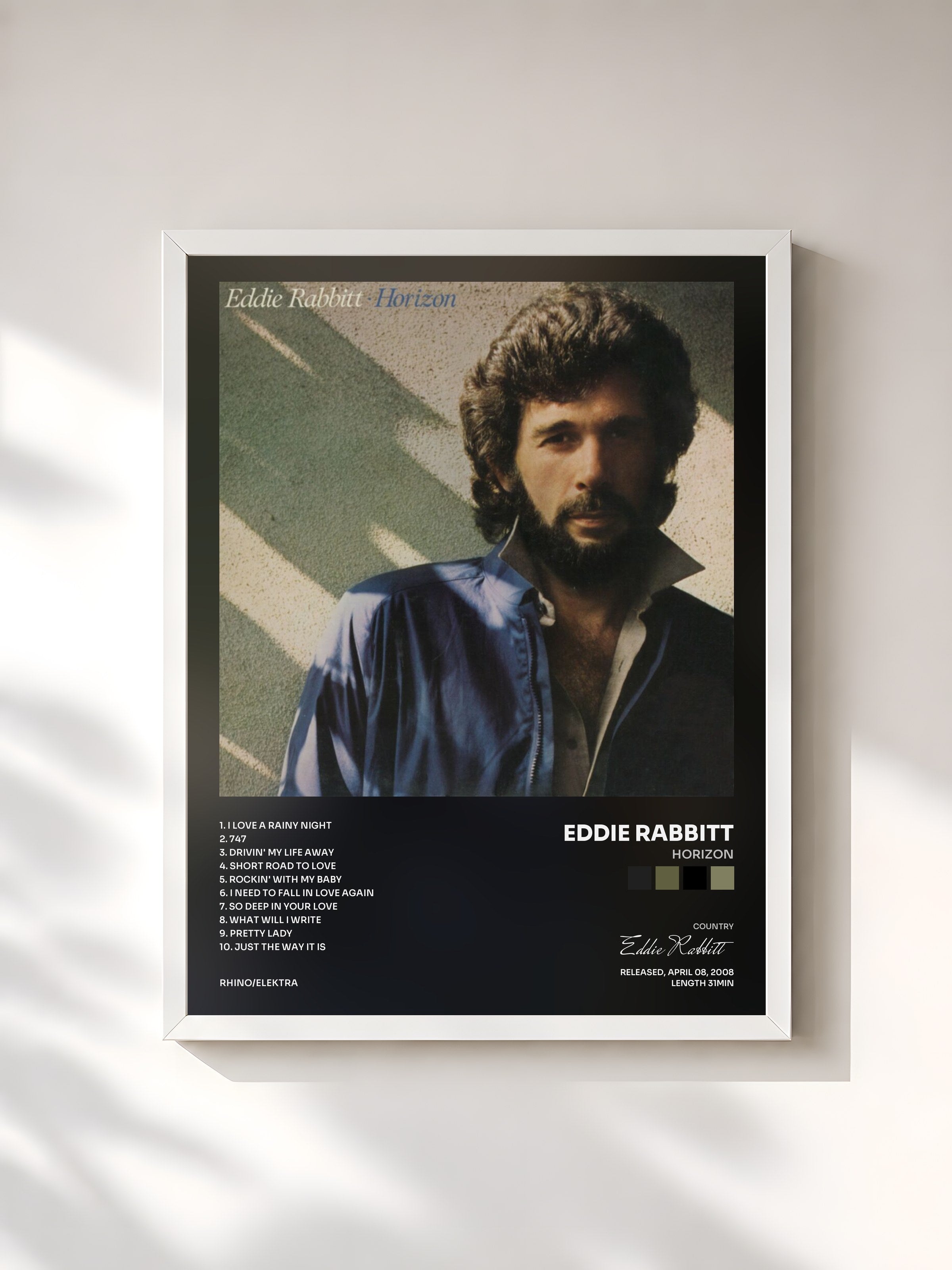#blanc Tableau de l'album Horizon de Eddie Rabbitt, cadre blanc, imprimé et encadré en France
