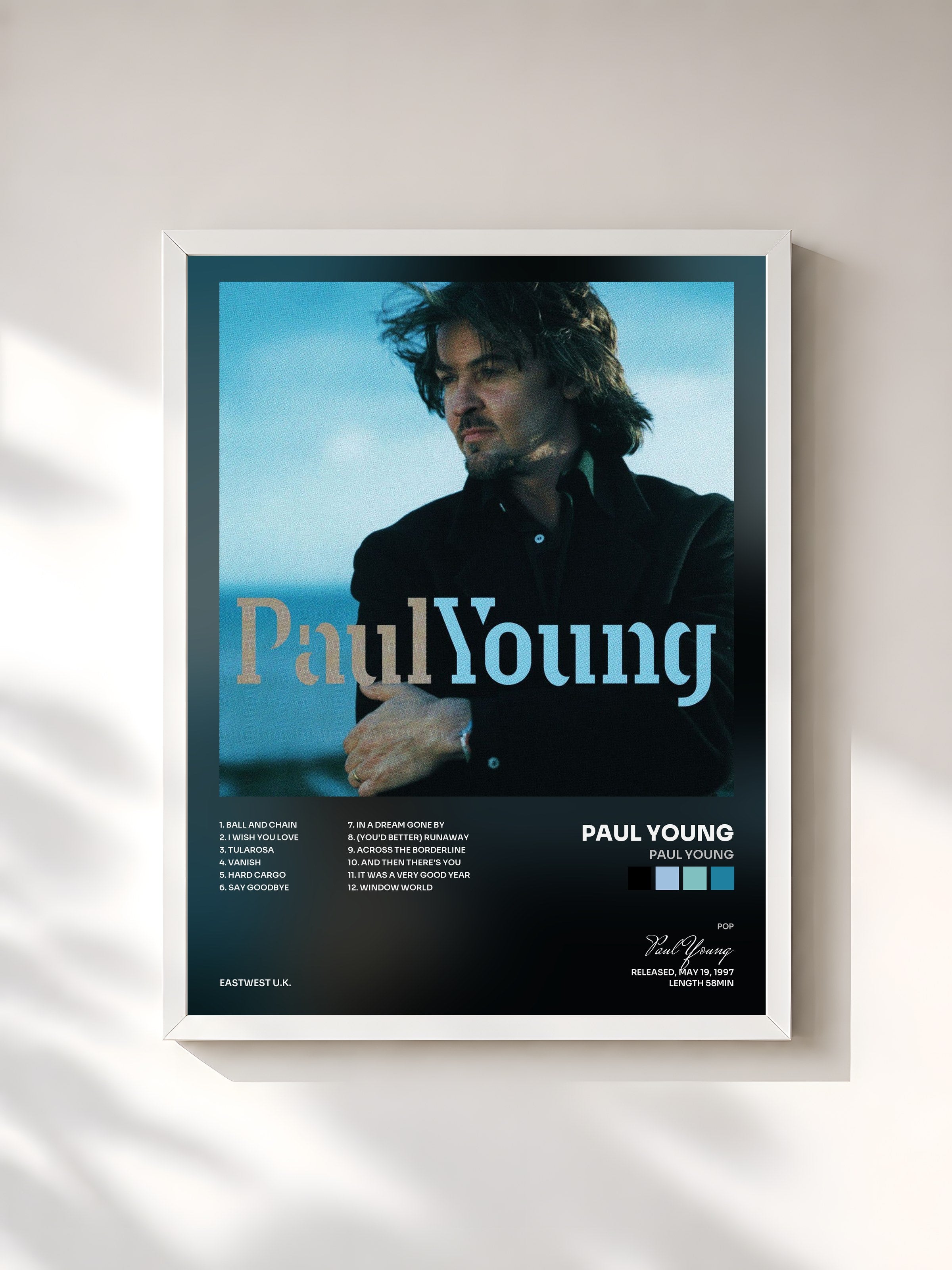 #blanc Tableau de l'album Paul Young de Paul Young, cadre blanc, imprimé et encadré en France
