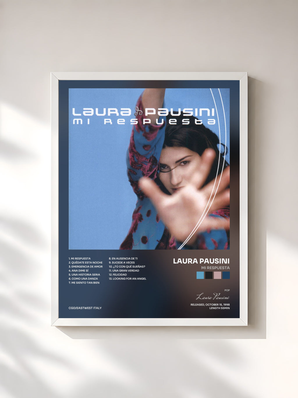 #blanc Mi respuesta by Laura Pausini as a framed art print, white frame, printed and framed in France