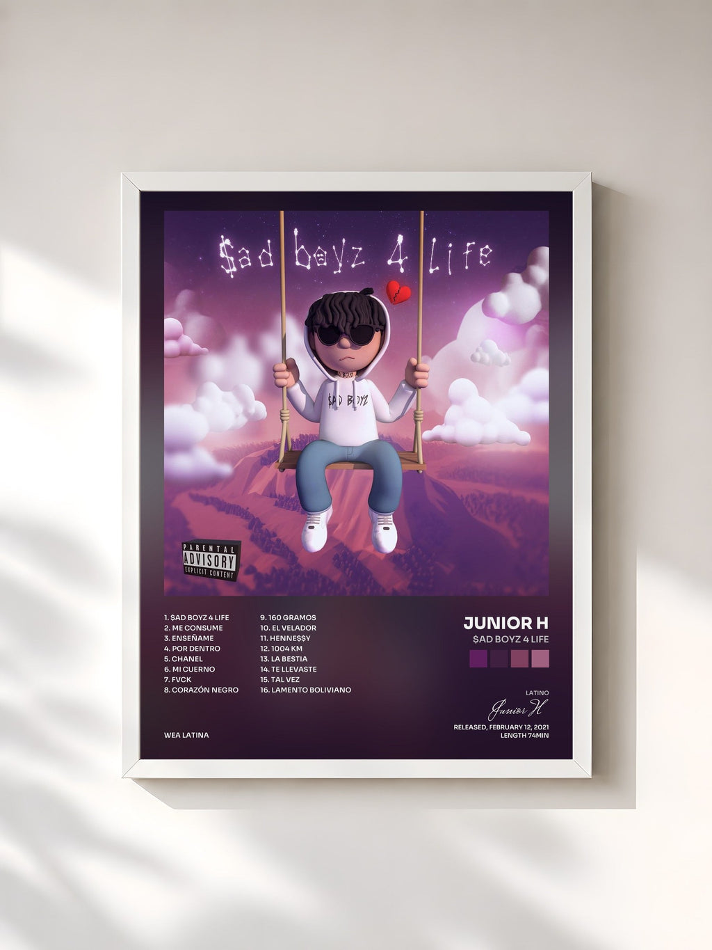 #blanc $ad Boyz 4 Life di Junior H in stampa incorniciata, cornice bianca, stampata e incorniciata in Francia