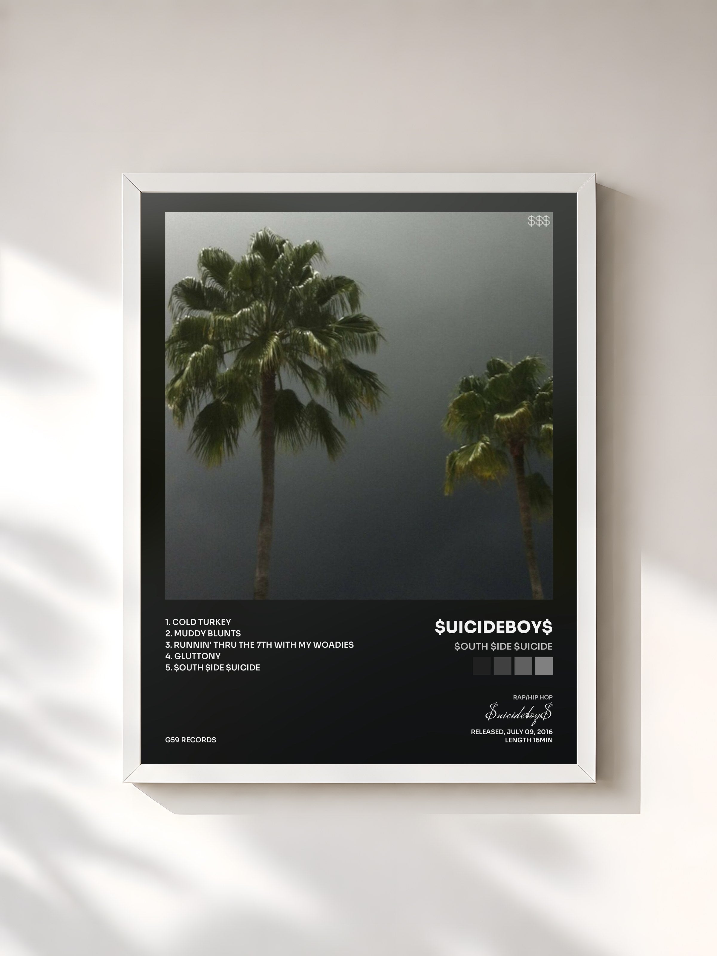 #blanc Tableau de l'album $outh $ide $uicide de $uicideboy$, cadre blanc, imprimé et encadré en France