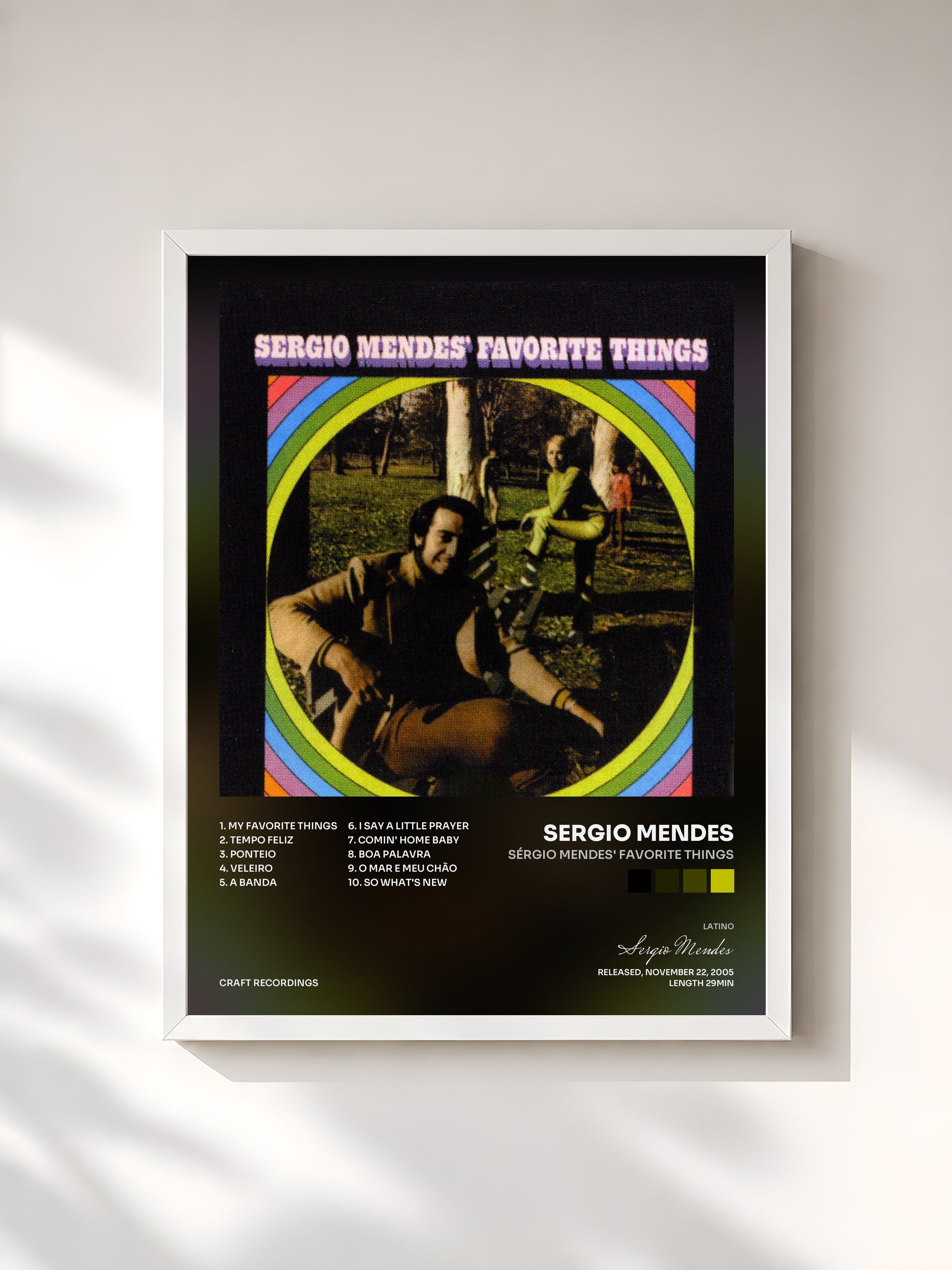 #blanc Tableau de l'album Sérgio Mendes' Favorite Things de Sergio Mendes, cadre blanc, imprimé et encadré en France