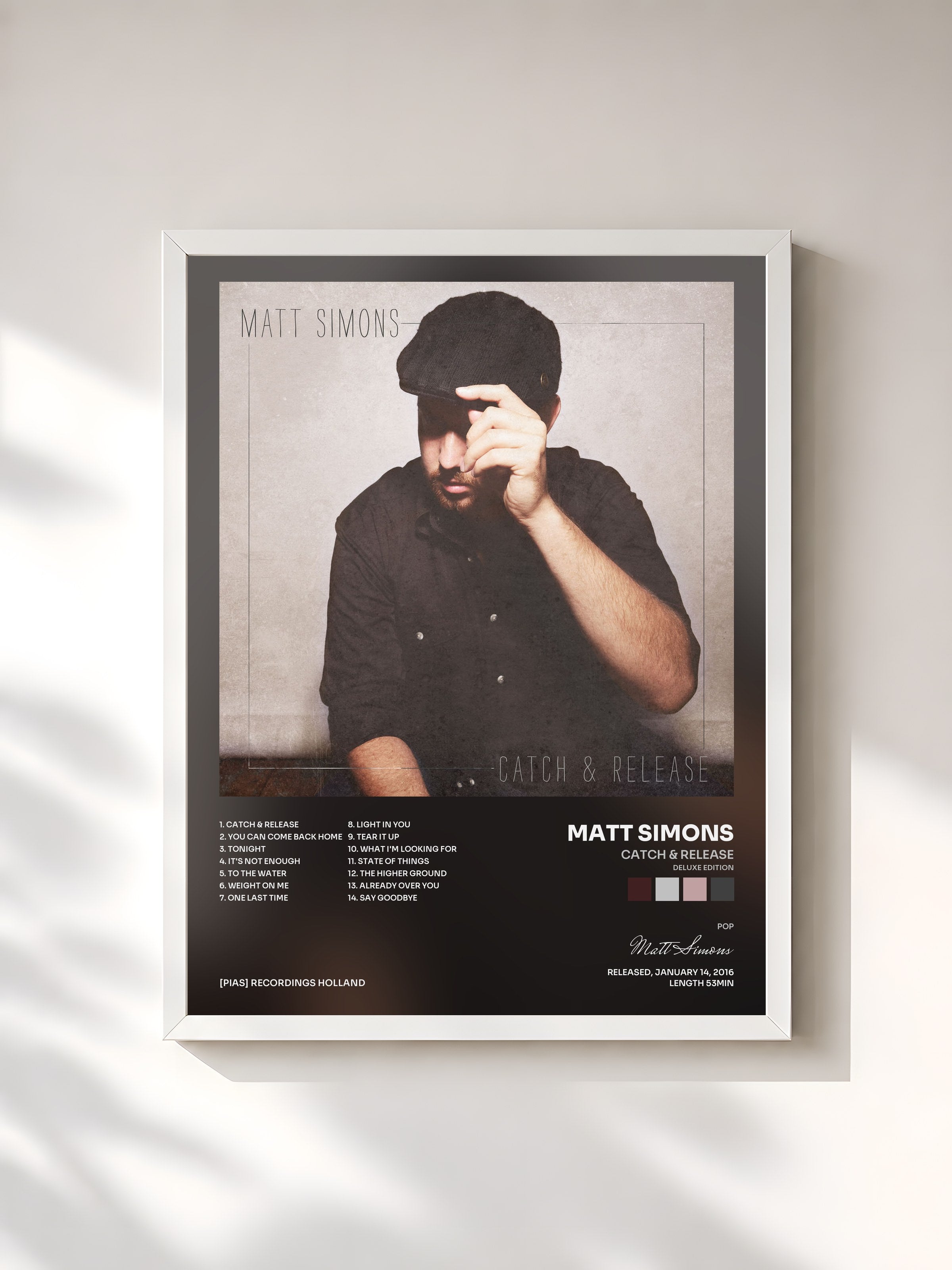 #blanc Tableau de l'album Catch & Release (Deluxe Edition) de Matt Simons, cadre blanc, imprimé et encadré en France