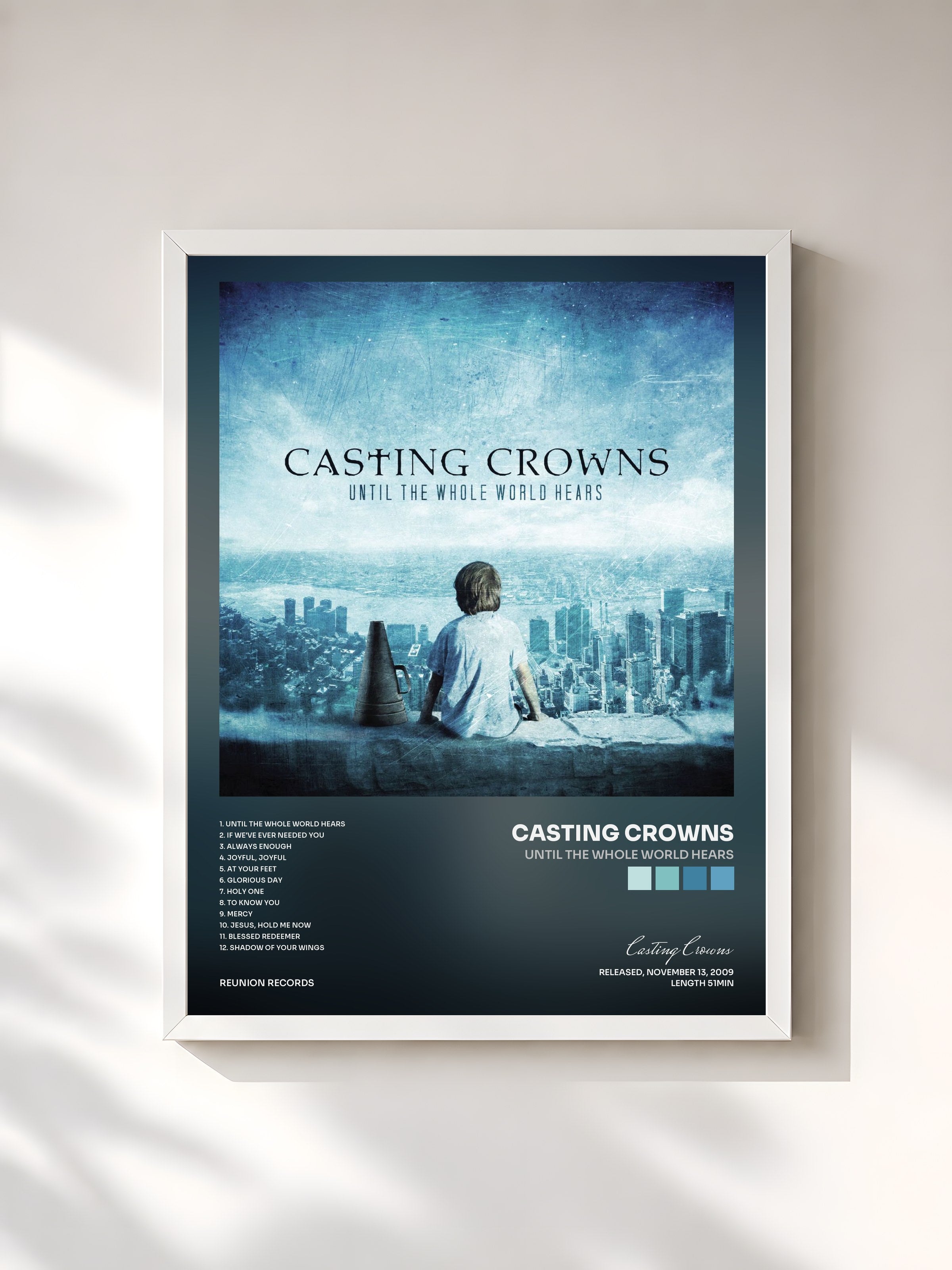 #blanc Tableau de l'album Until The Whole World Hears de Casting Crowns, cadre blanc, imprimé et encadré en France