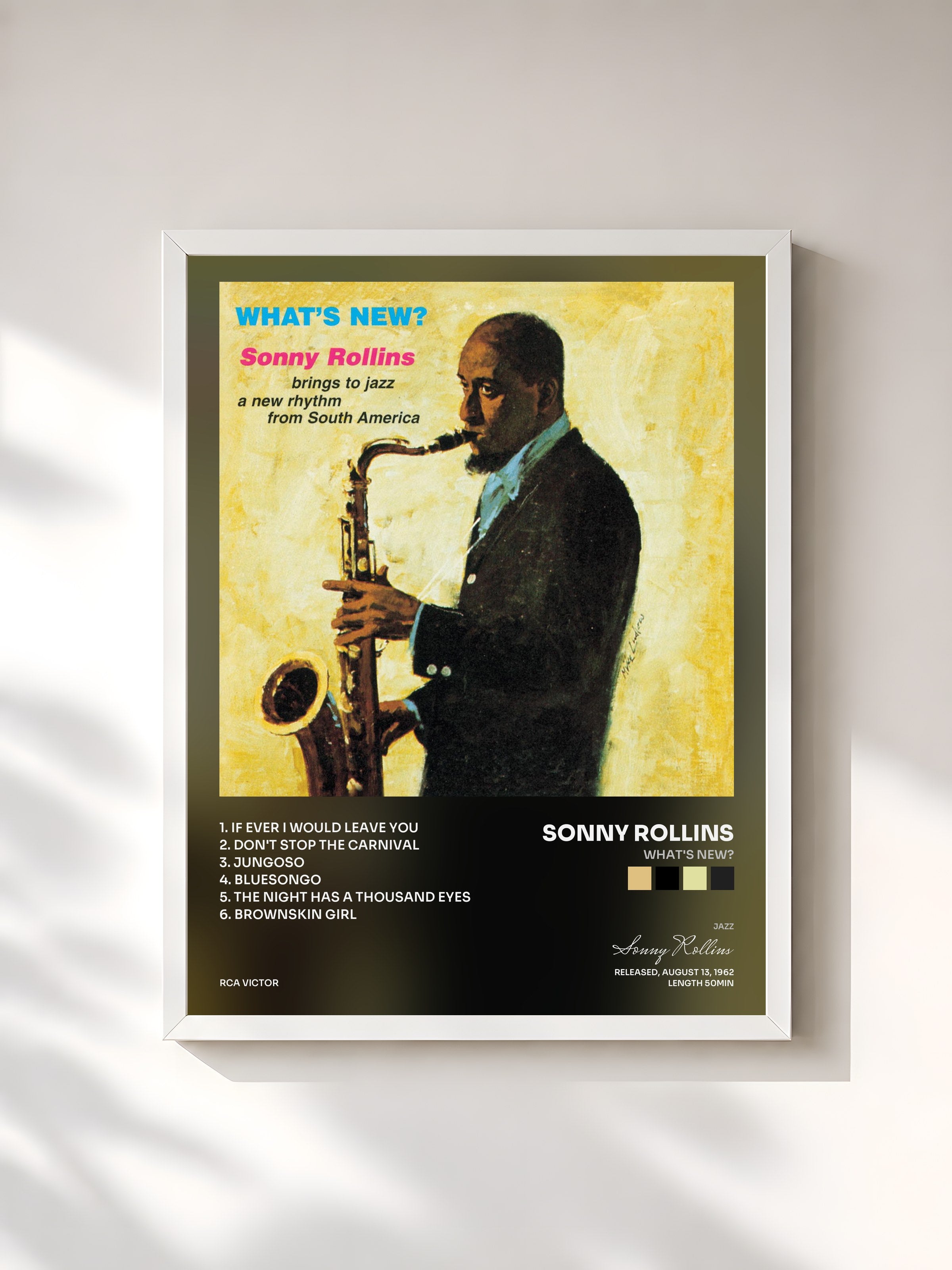 #blanc Tableau de l'album What's New? de Sonny Rollins, cadre blanc, imprimé et encadré en France