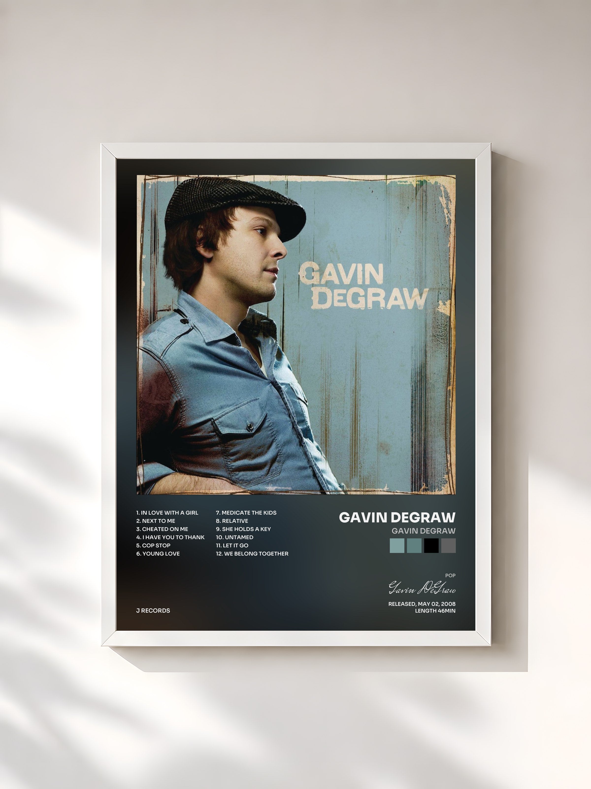 #blanc Tableau de l'album Gavin DeGraw de Gavin DeGraw, cadre blanc, imprimé et encadré en France
