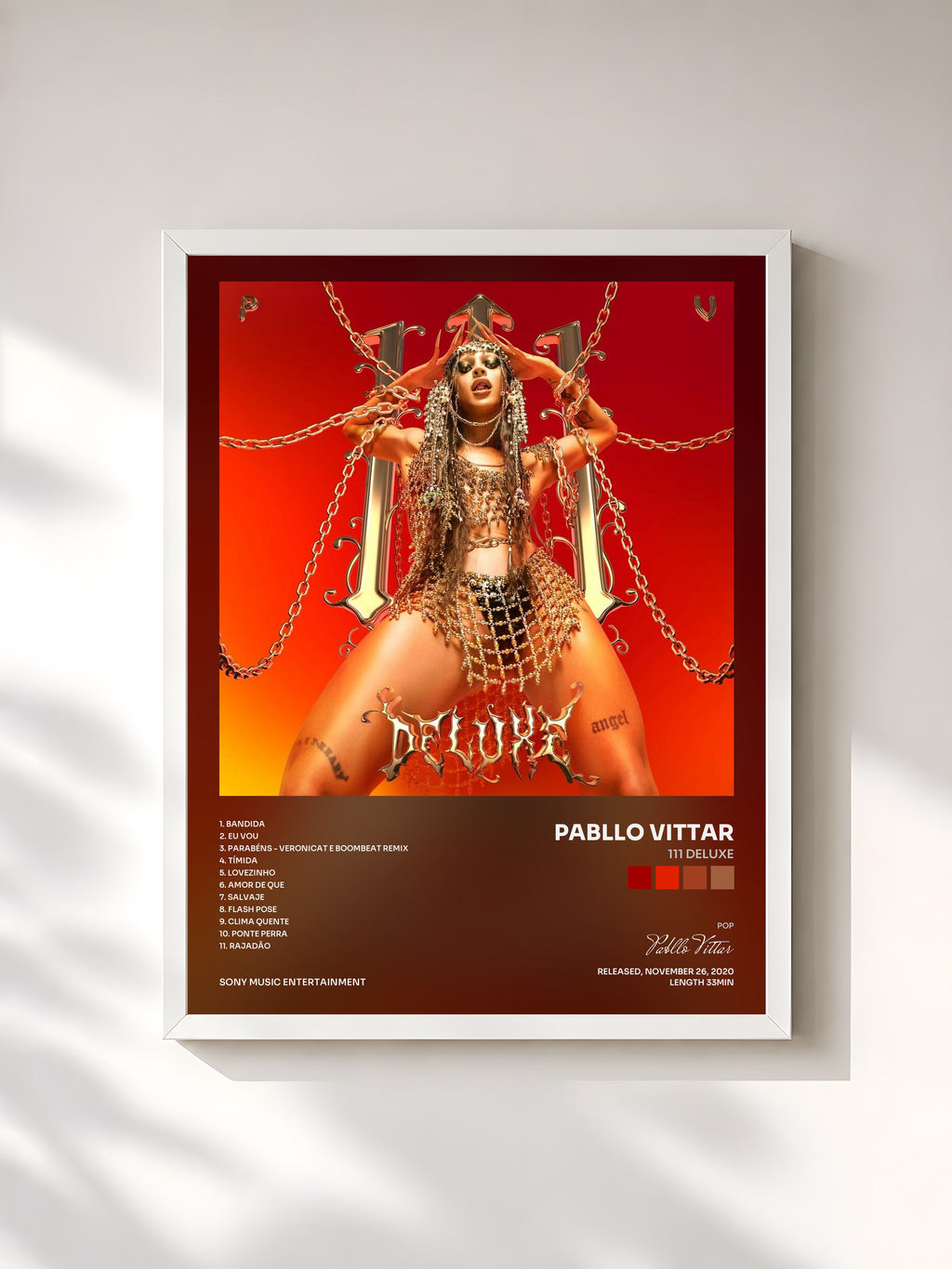 #blanc Tableau de l'album 111 DELUXE de Pabllo Vittar, cadre blanc, imprimé et encadré en France