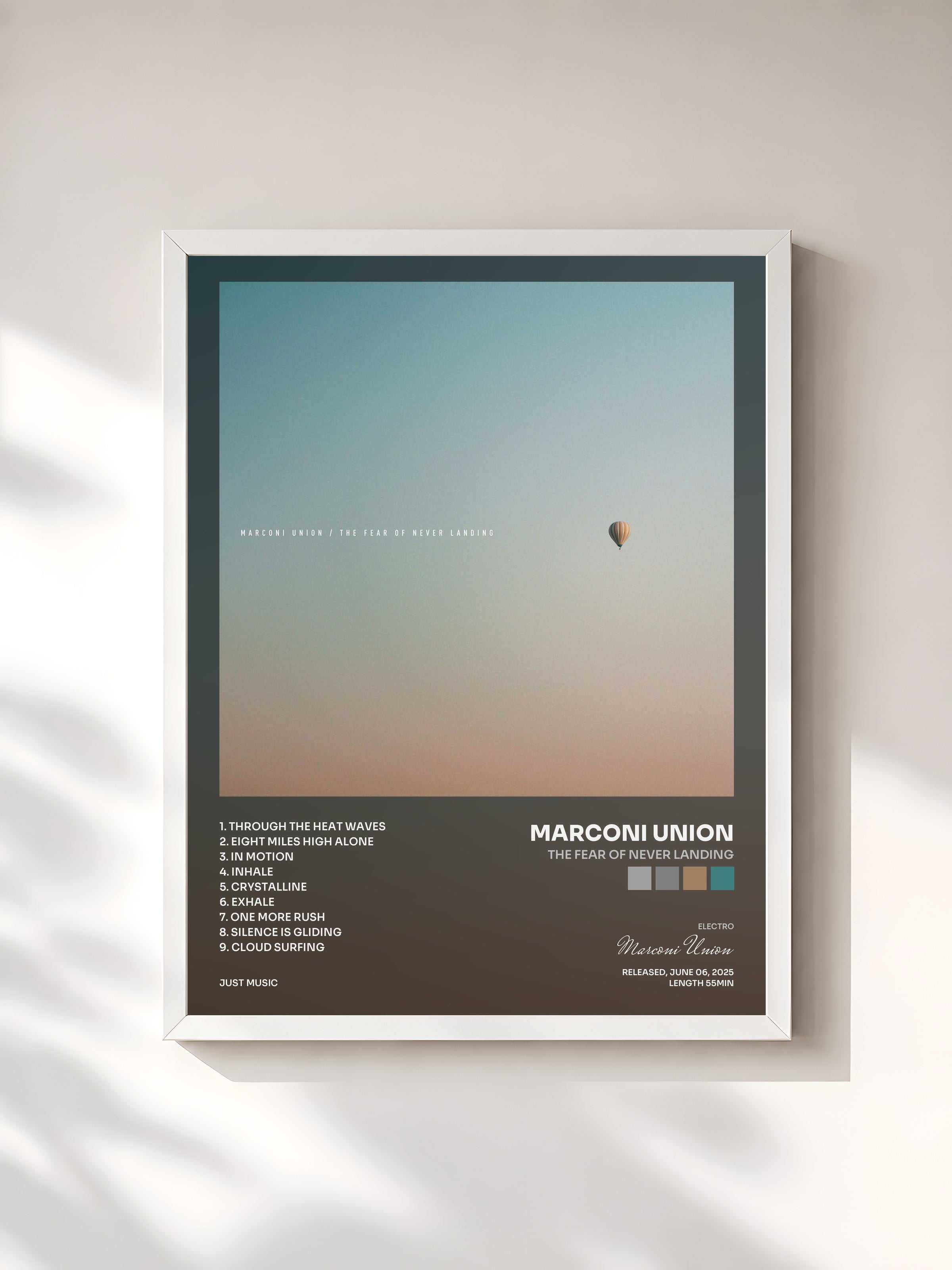 #blanc Tableau de l'album The Fear of Never Landing de Marconi Union, cadre blanc, imprimé et encadré en France