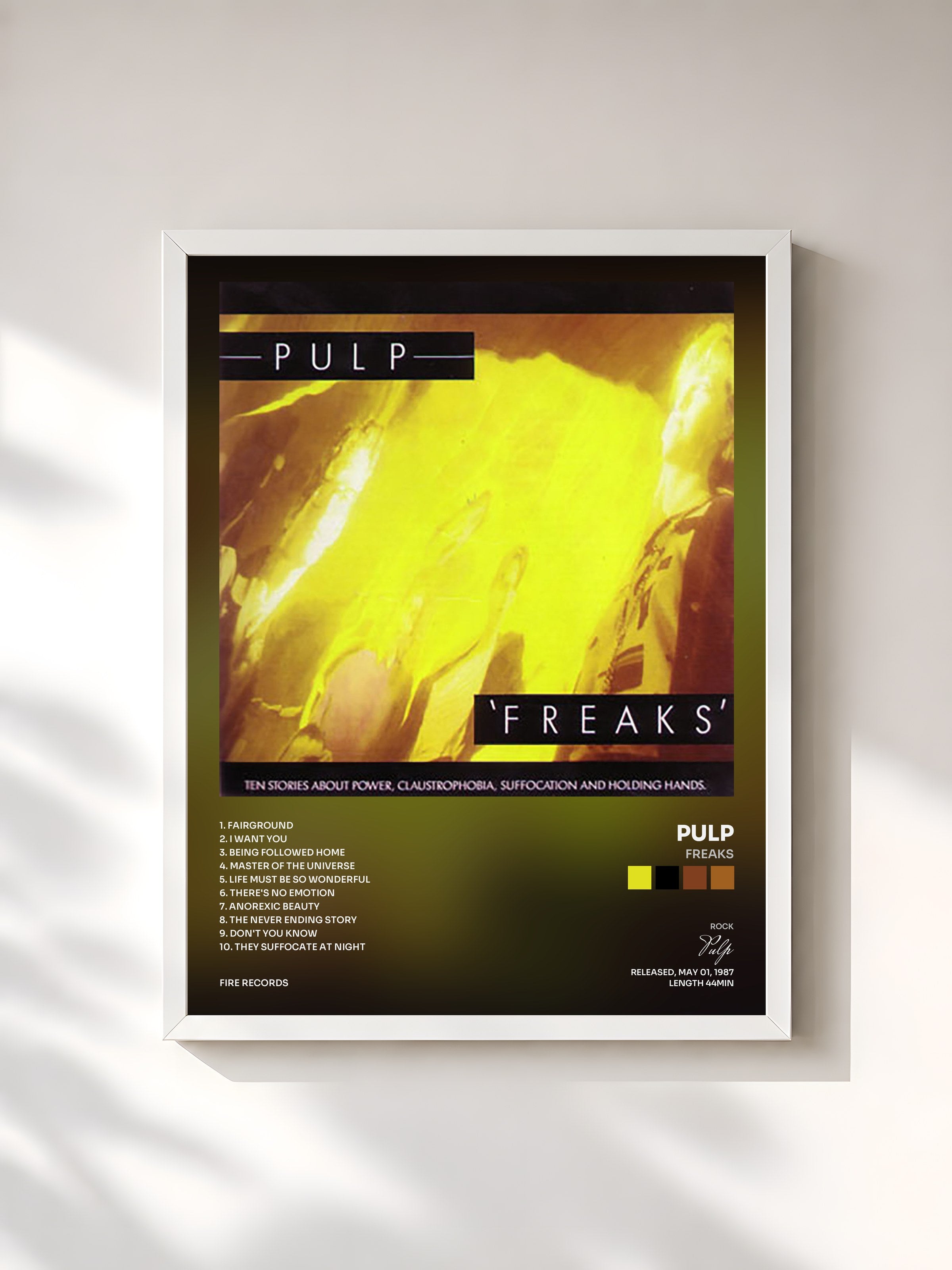 #blanc Tableau de l'album Freaks de Pulp, cadre blanc, imprimé et encadré en France