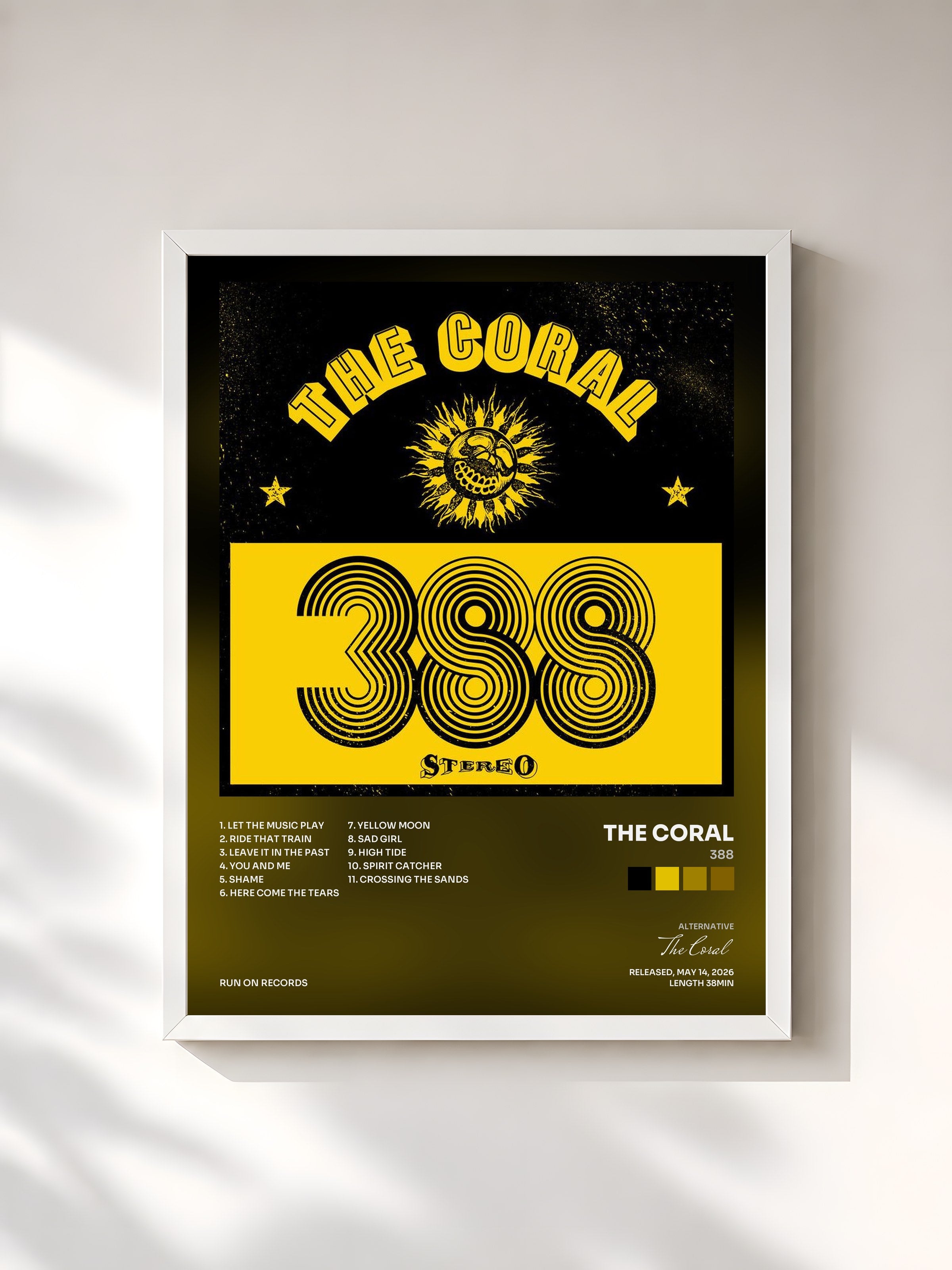 #blanc Tableau de l'album 388 de The Coral, cadre blanc, imprimé et encadré en France