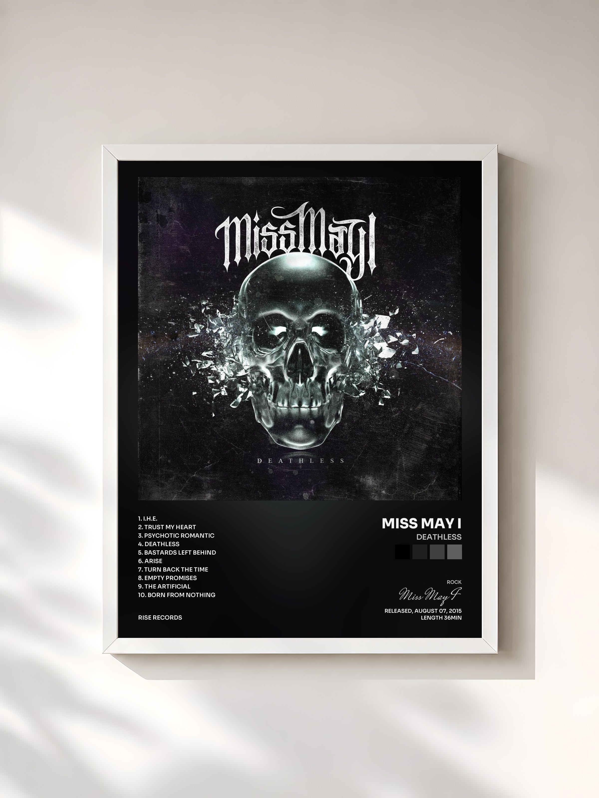 #blanc Tableau de l'album Deathless de Miss May I, cadre blanc, imprimé et encadré en France
