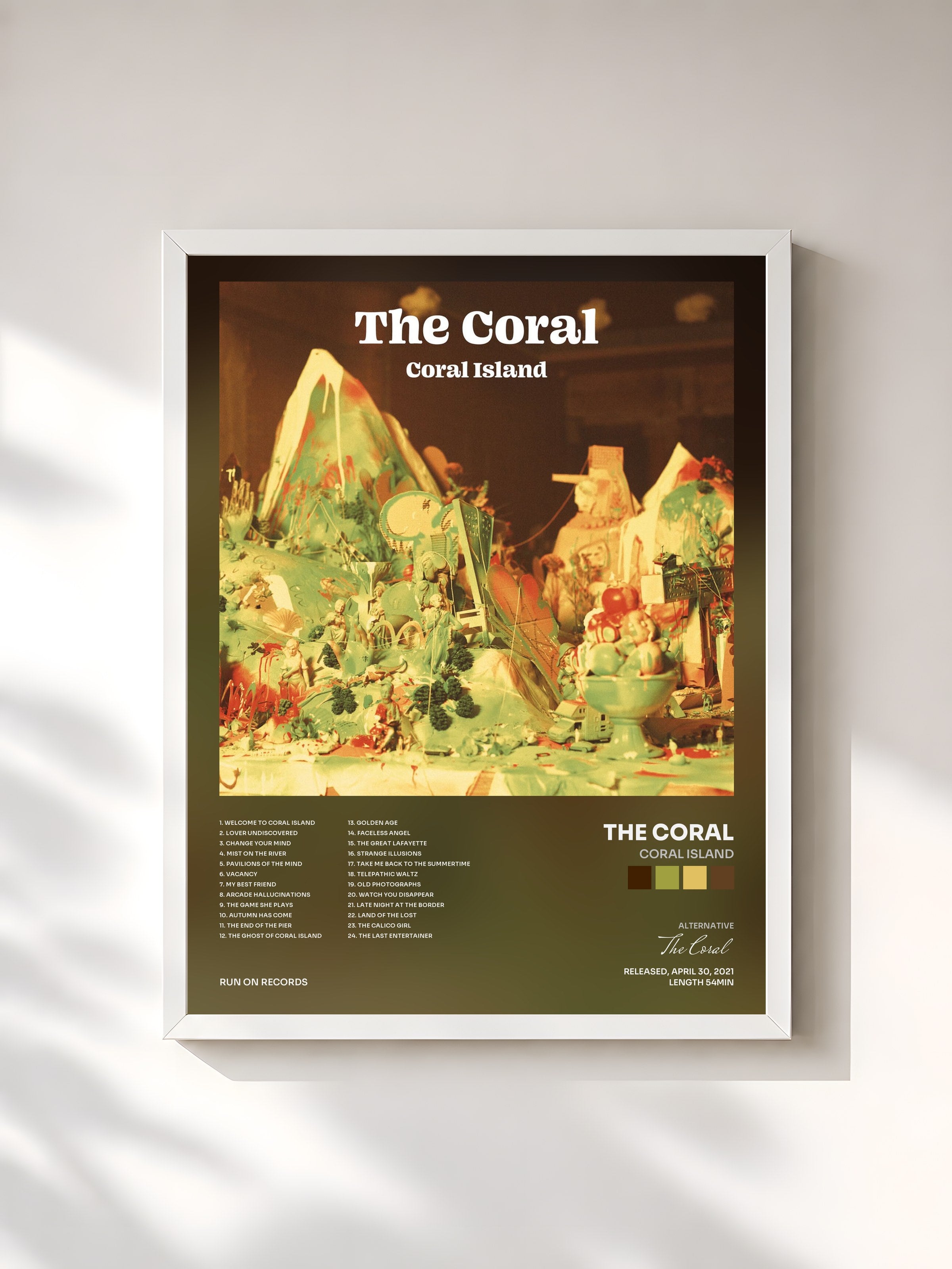 #blanc Tableau de l'album Coral Island de The Coral, cadre blanc, imprimé et encadré en France