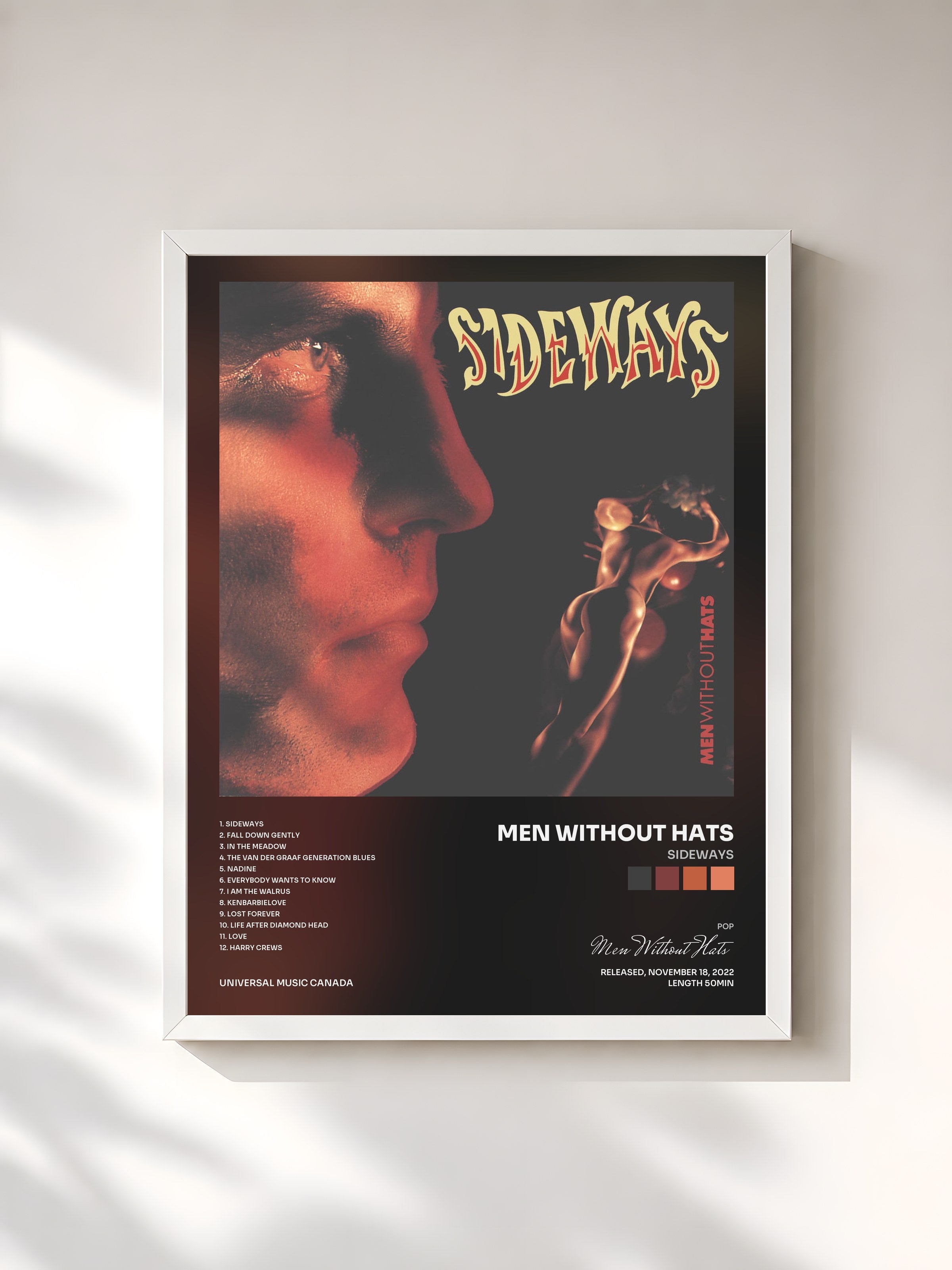 #blanc Tableau de l'album Sideways de Men Without Hats, cadre blanc, imprimé et encadré en France