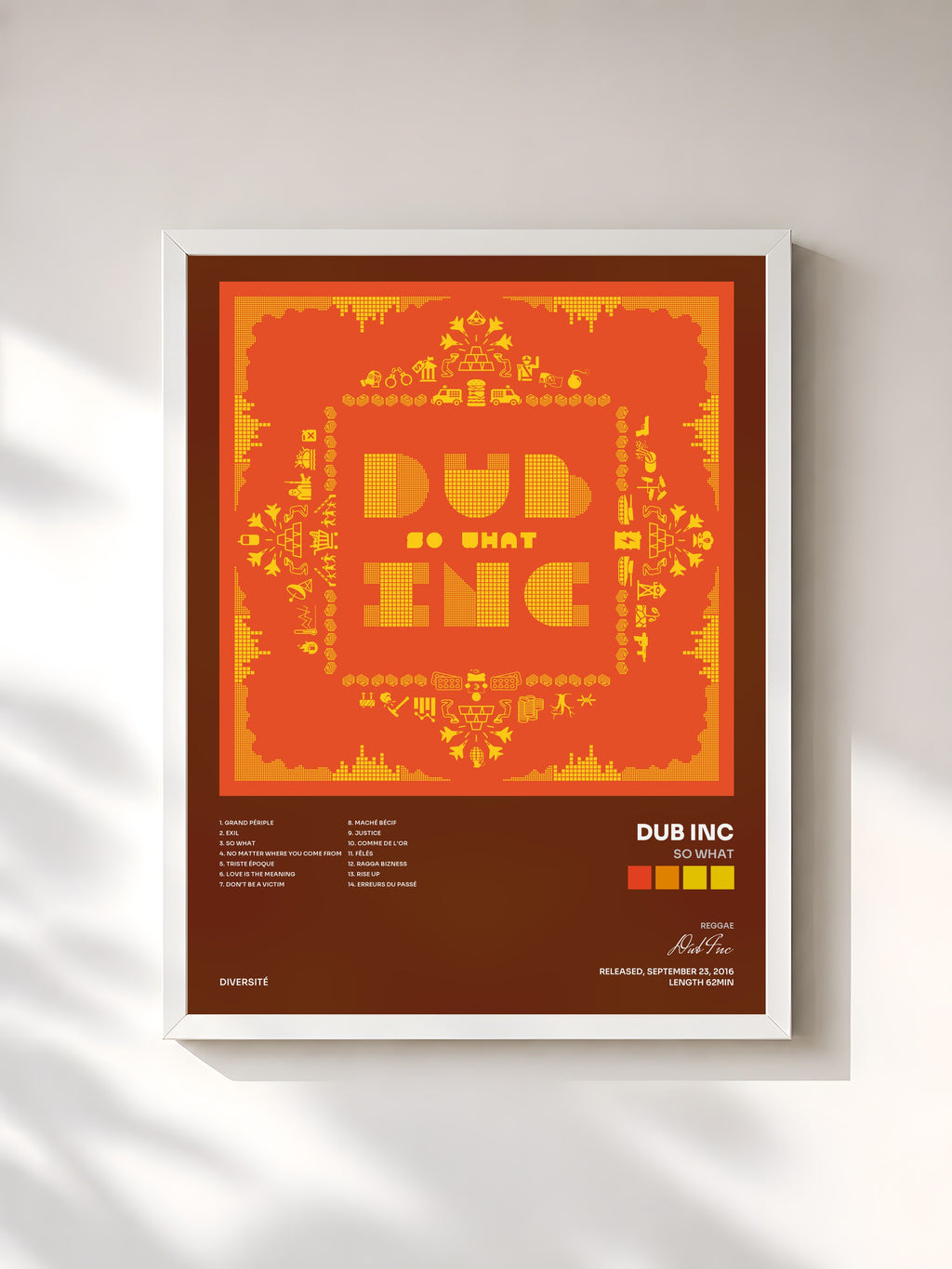 #blanc Tableau de l'album So What de Dub Inc, cadre blanc, imprimé et encadré en France
