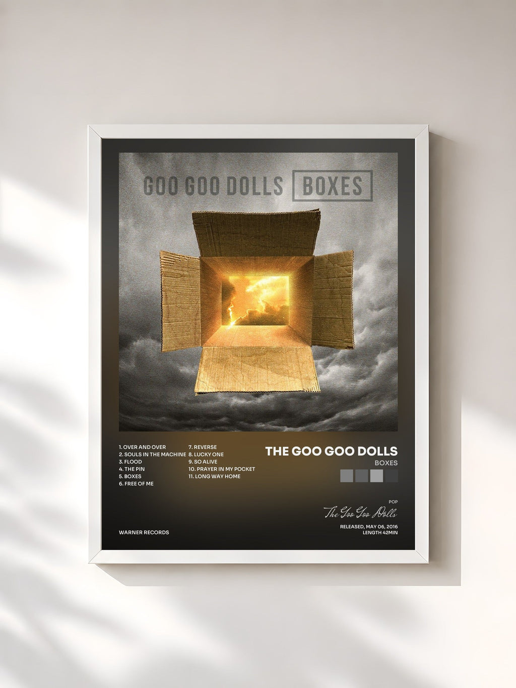 #blanc Tableau de l'album Boxes de The Goo Goo Dolls, cadre blanc, imprimé et encadré en France