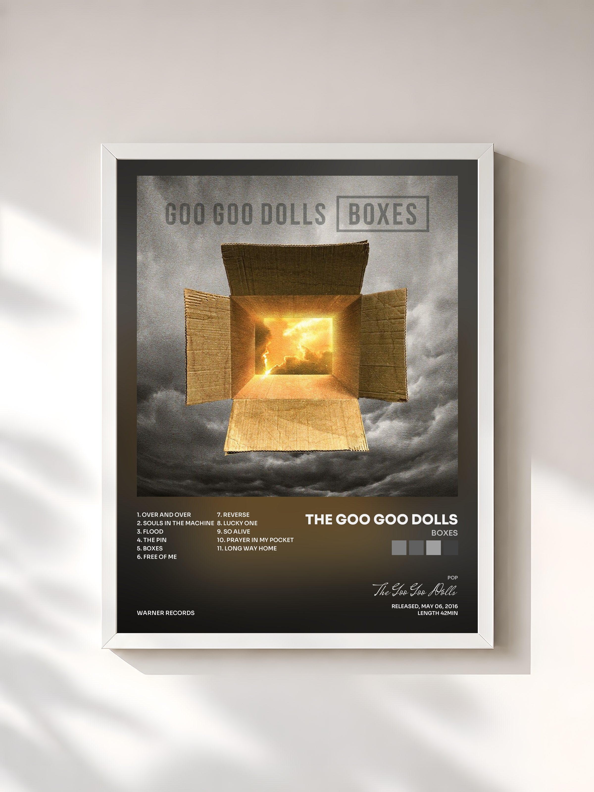 #blanc Tableau de l'album Boxes de The Goo Goo Dolls, cadre blanc, imprimé et encadré en France