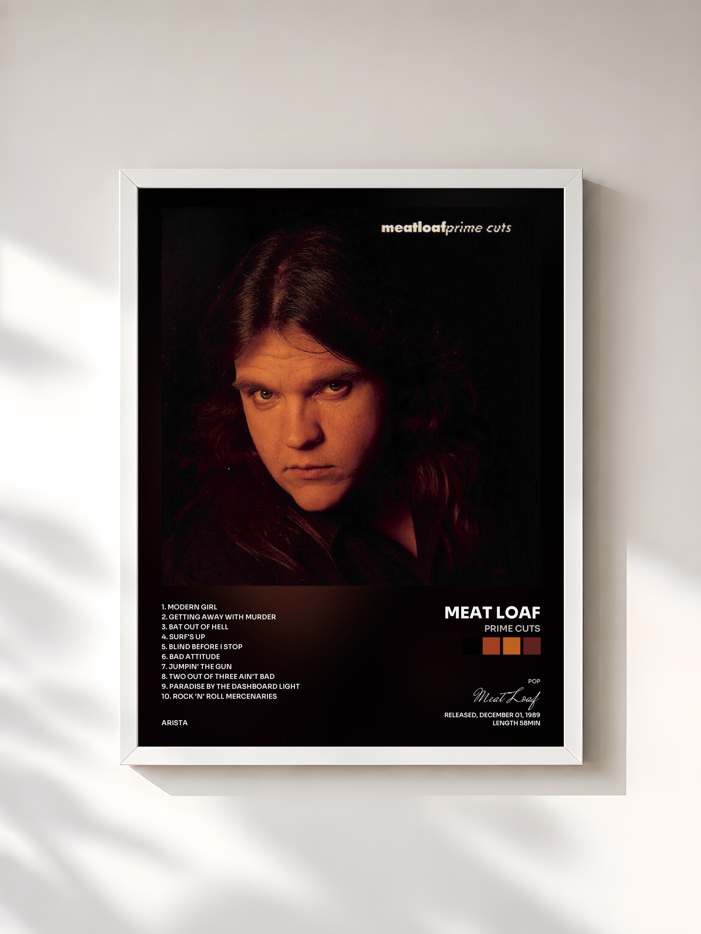 #blanc Tableau de l'album Prime Cuts de Meat Loaf, cadre blanc, imprimé et encadré en France