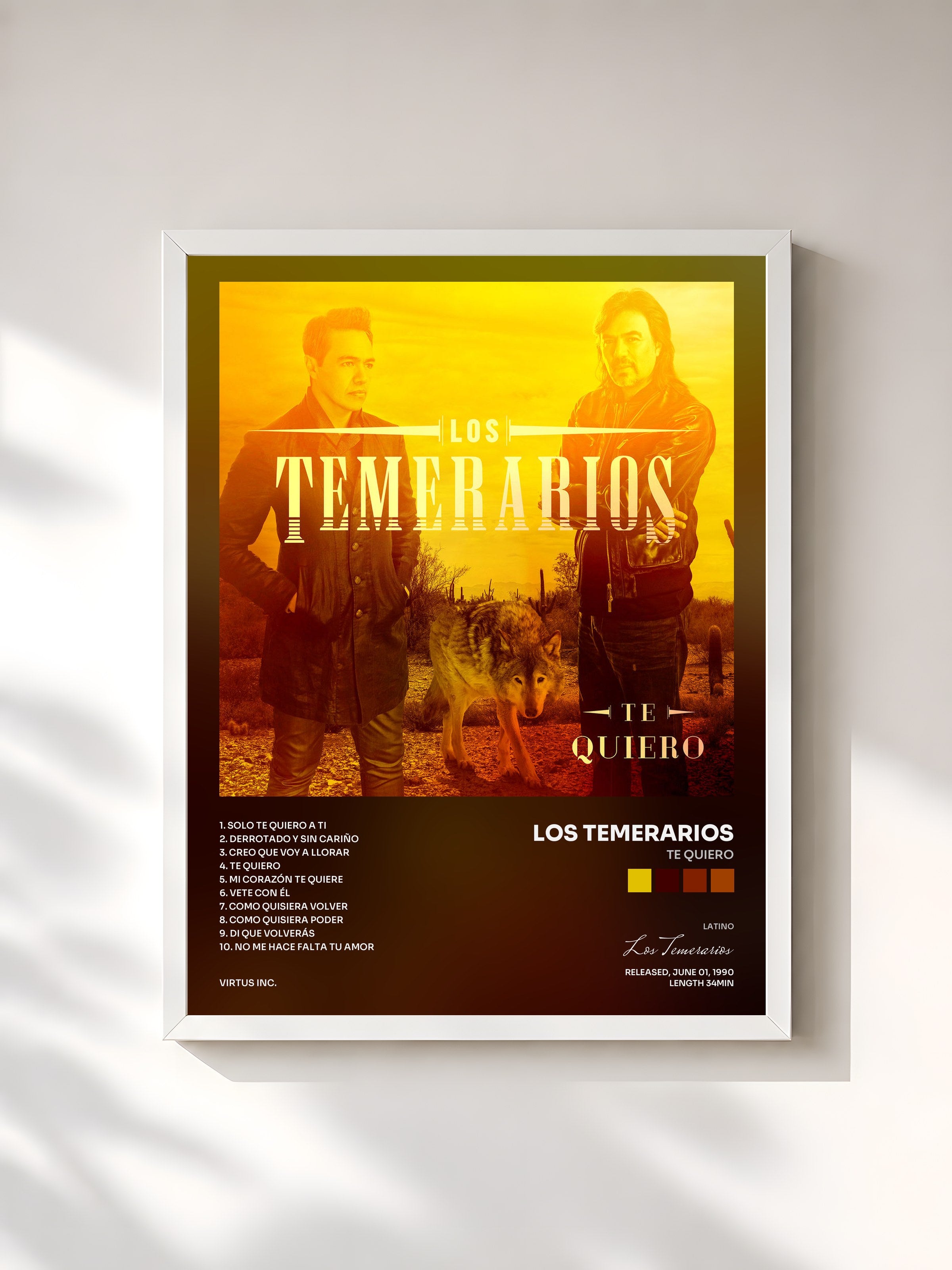 #blanc Tableau de l'album Te Quiero de Los Temerarios, cadre blanc, imprimé et encadré en France