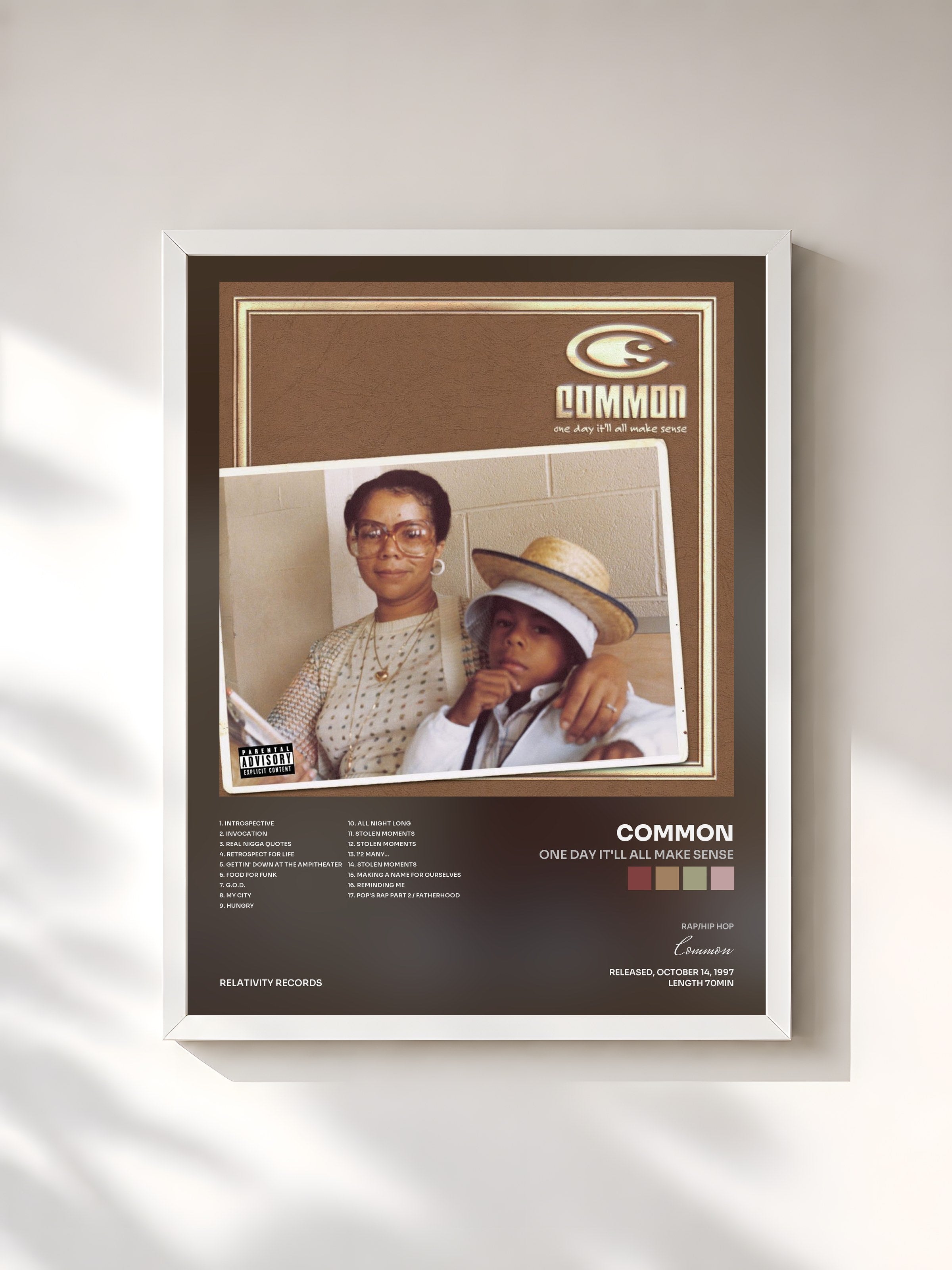 #blanc Tableau de l'album One Day It'll All Make Sense de Common, cadre blanc, imprimé et encadré en France