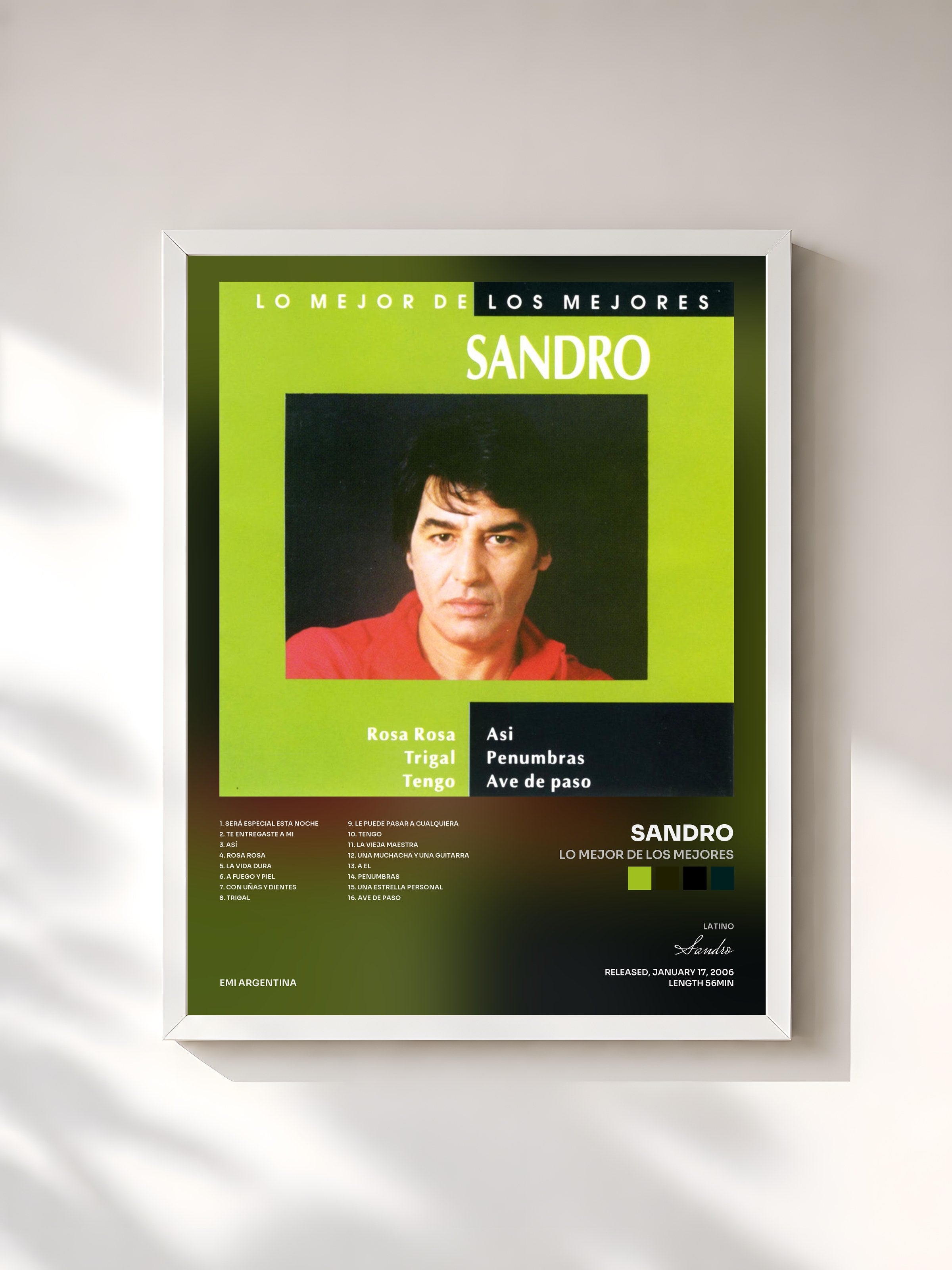 #blanc Tableau de l'album Lo Mejor De Los Mejores de Sandro, cadre blanc, imprimé et encadré en France