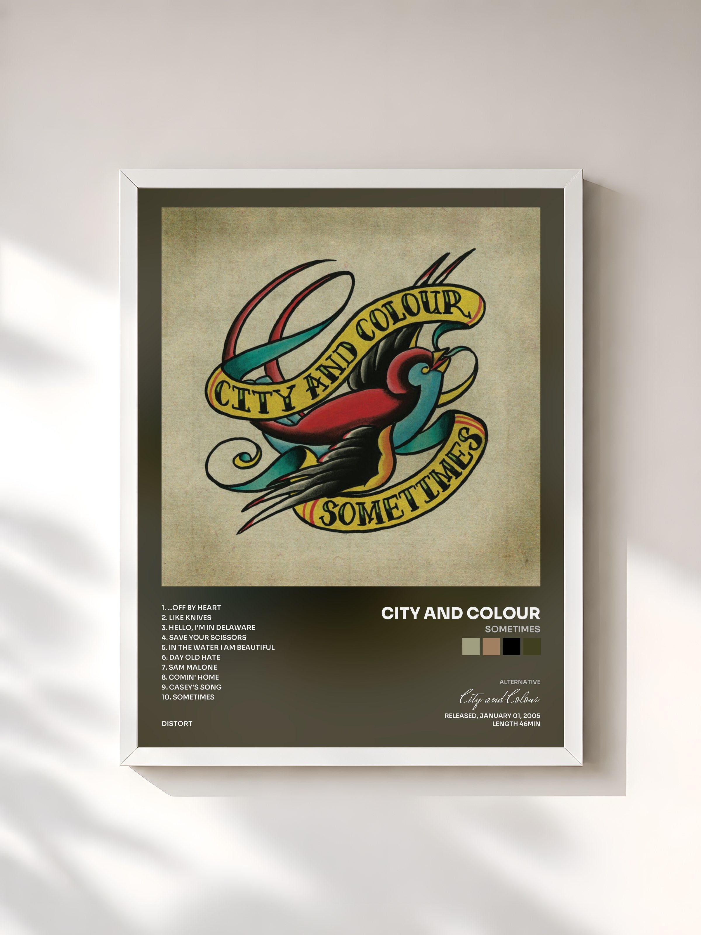 #blanc Tableau de l'album Sometimes de City and Colour, cadre blanc, imprimé et encadré en France
