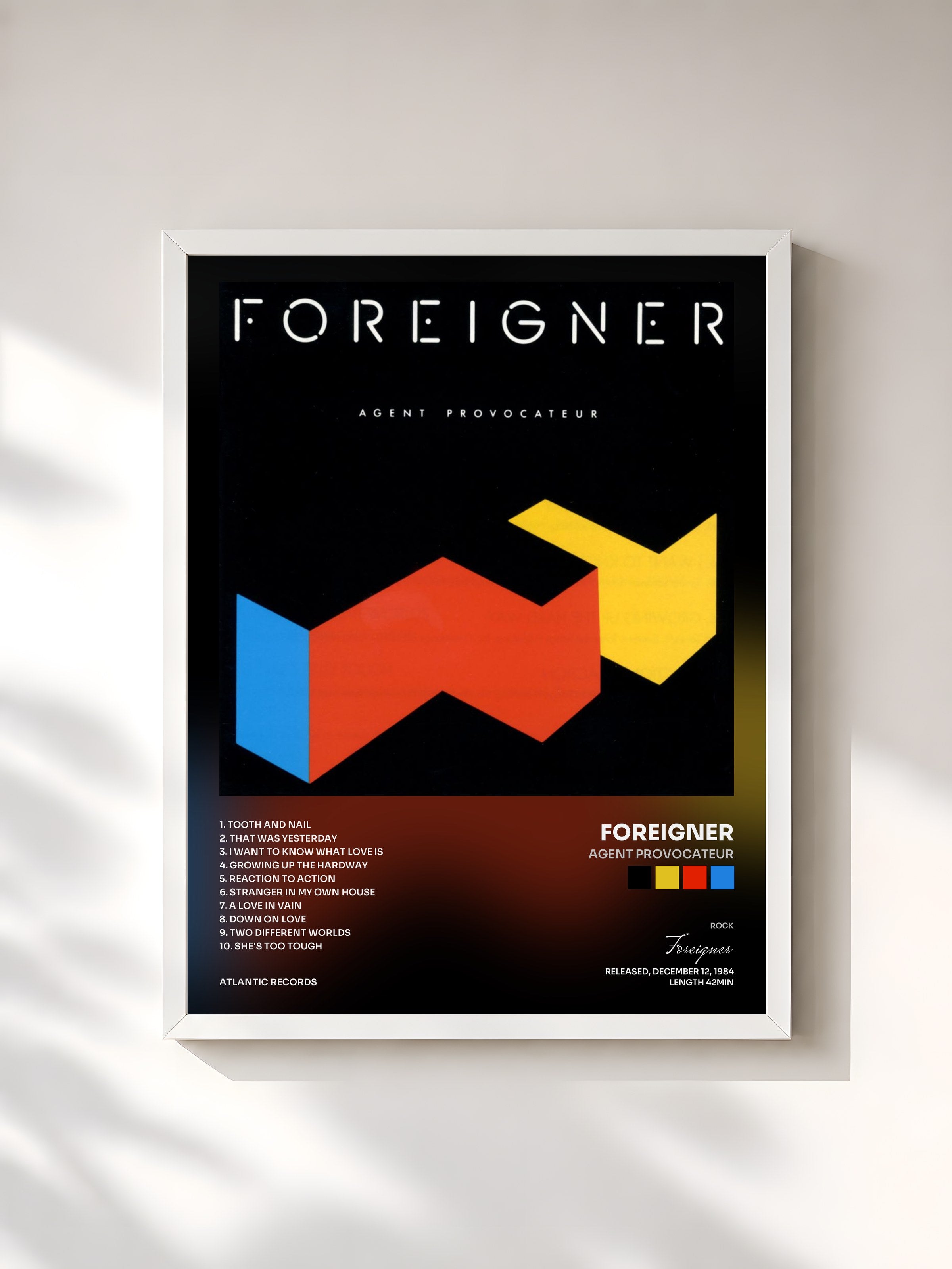 #blanc Tableau de l'album Agent Provocateur de Foreigner, cadre blanc, imprimé et encadré en France