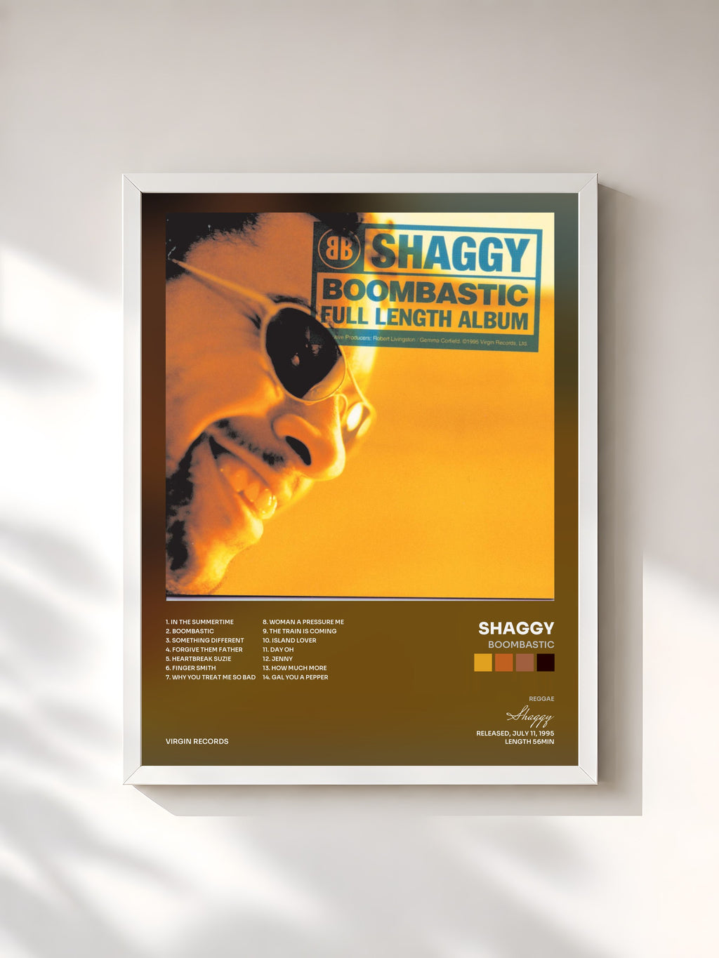 #blanc Tableau de l'album Boombastic de Shaggy, cadre blanc, imprimé et encadré en France