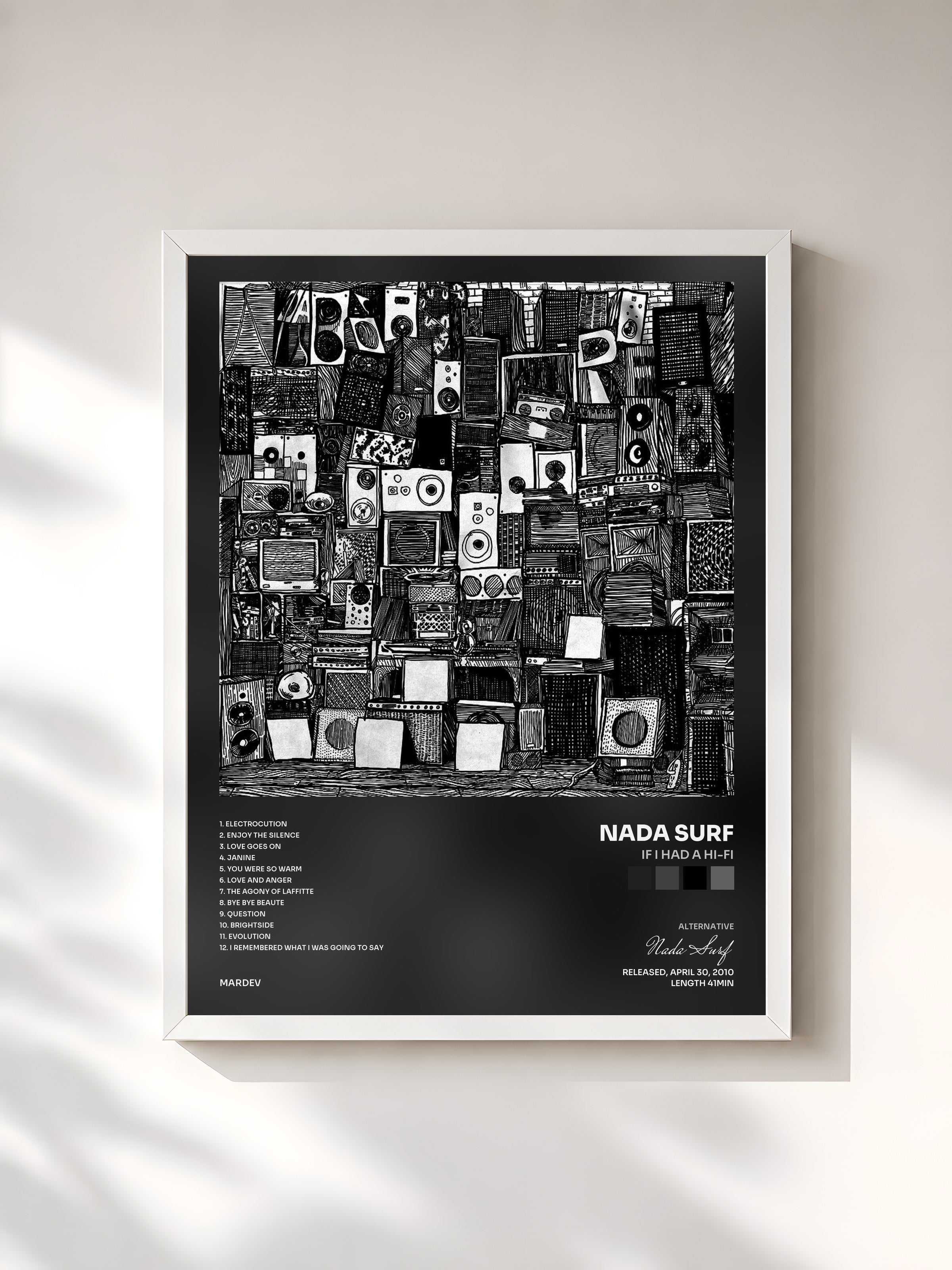 #blanc Tableau de l'album If I Had A Hi-Fi de Nada Surf, cadre blanc, imprimé et encadré en France