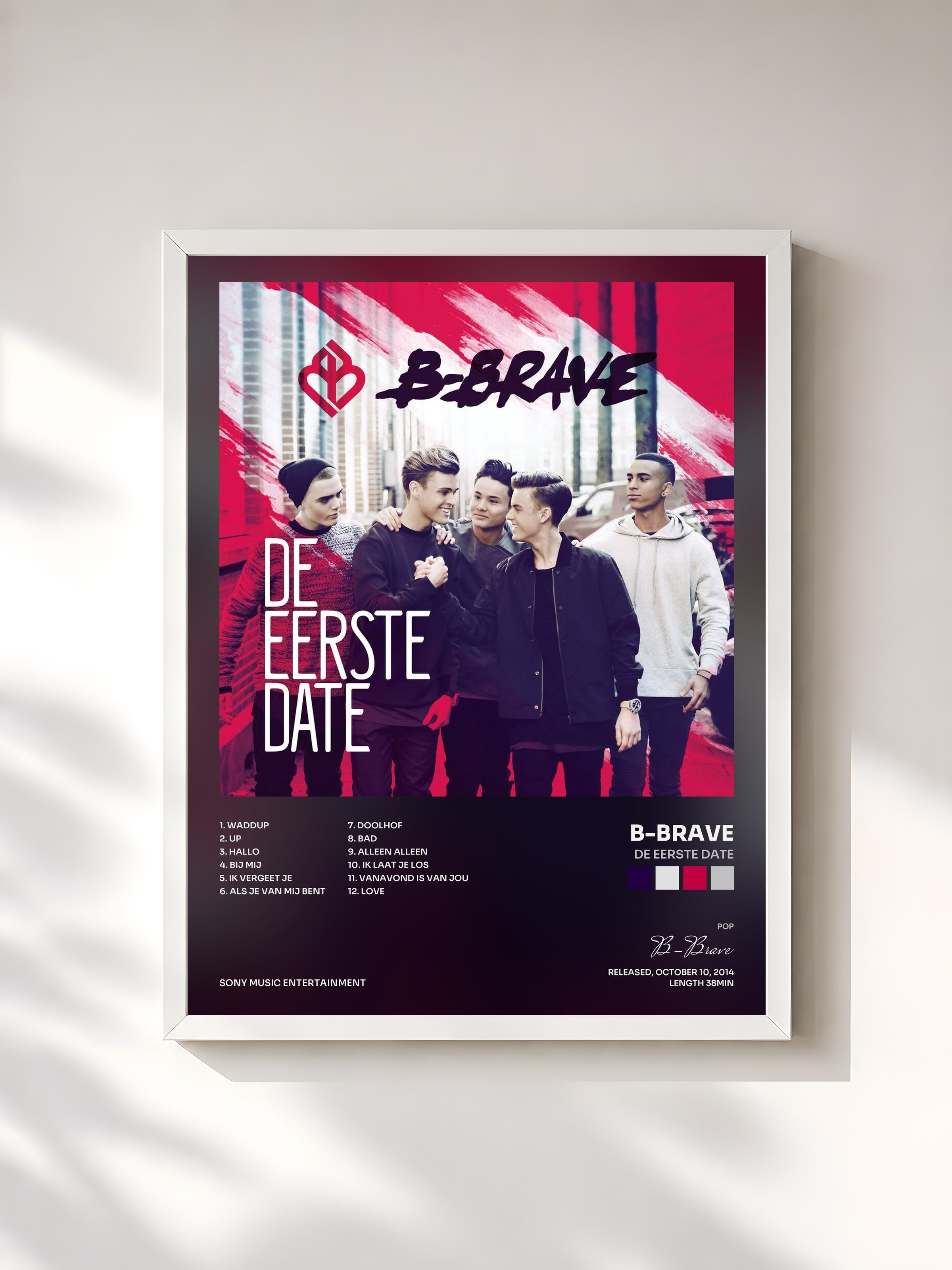 #blanc Tableau de l'album De Eerste Date de B-Brave, cadre blanc, imprimé et encadré en France
