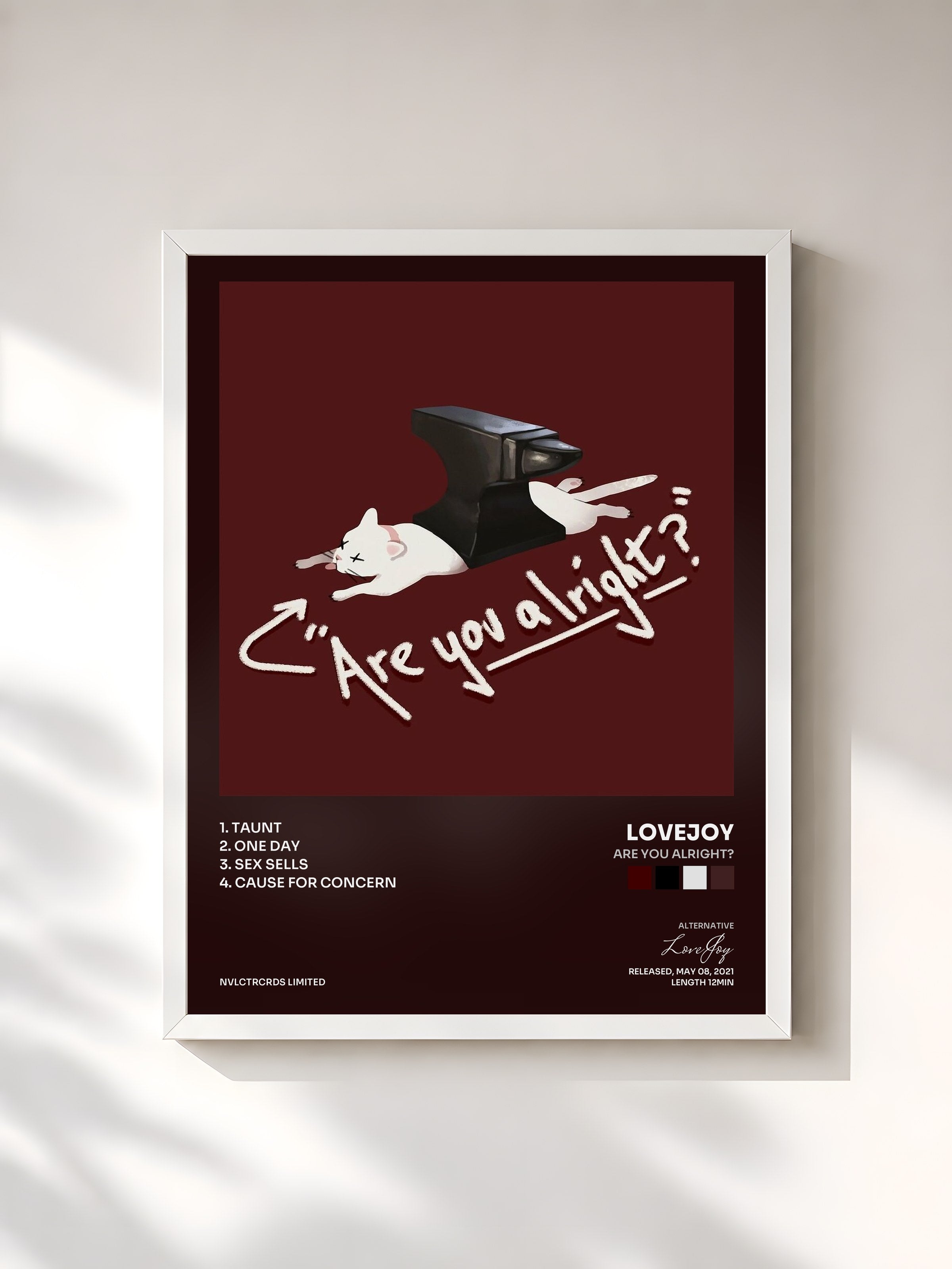 #blanc Tableau de l'album Are You Alright? de LoveJoy, cadre blanc, imprimé et encadré en France